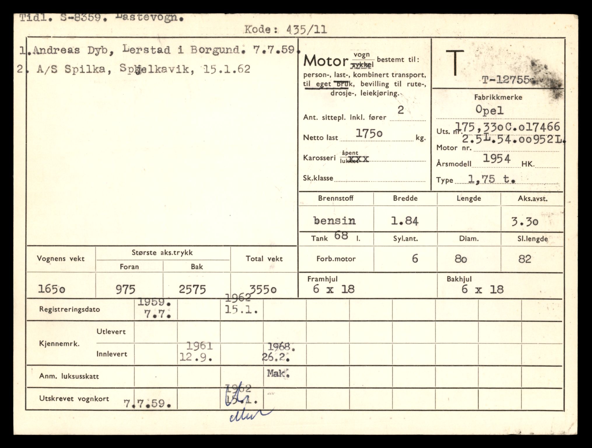 Møre og Romsdal vegkontor - Ålesund trafikkstasjon, AV/SAT-A-4099/F/Fe/L0035: Registreringskort for kjøretøy T 12653 - T 12829, 1927-1998, s. 1965