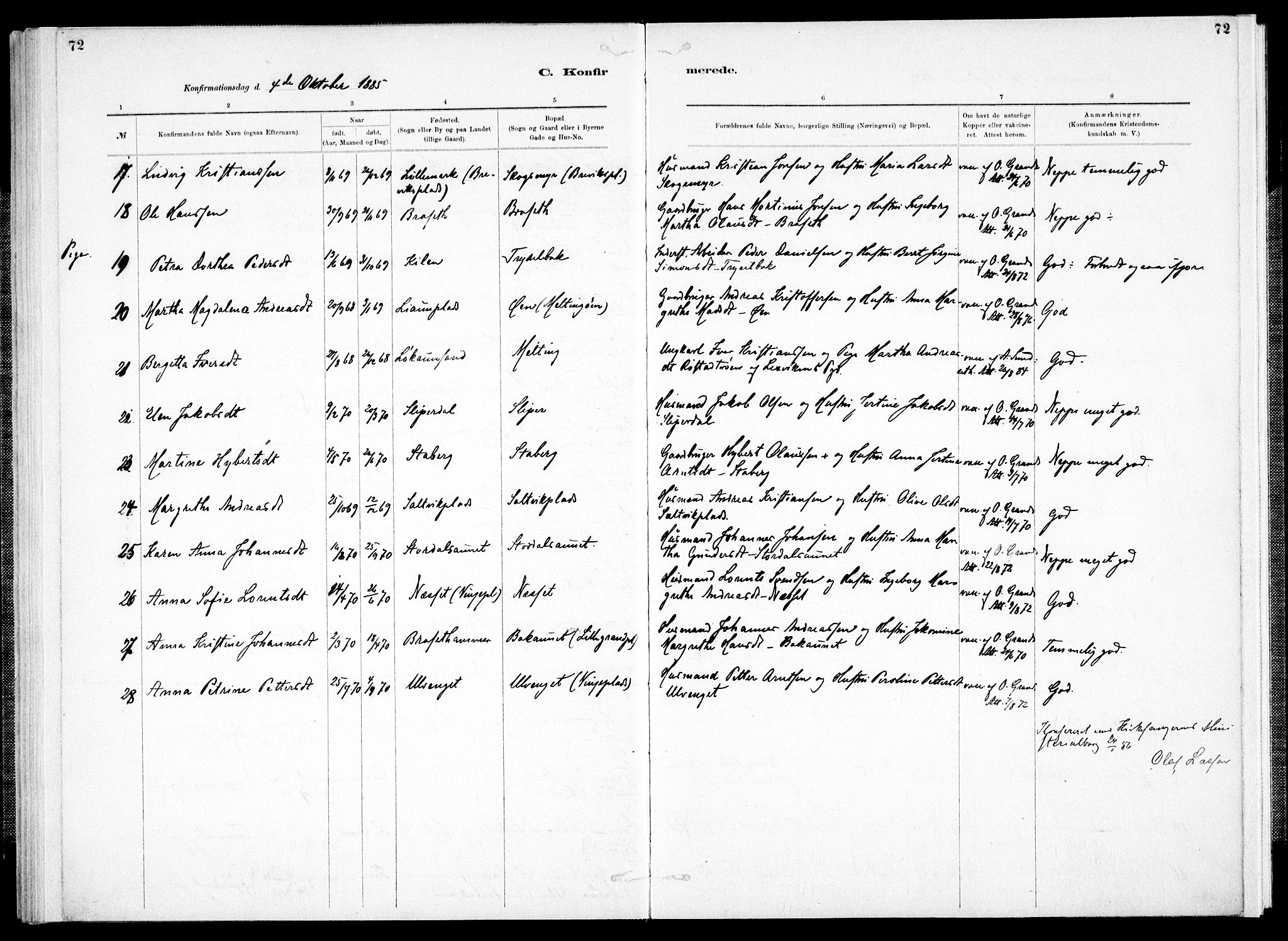 Ministerialprotokoller, klokkerbøker og fødselsregistre - Nord-Trøndelag, AV/SAT-A-1458/733/L0325: Ministerialbok nr. 733A04, 1884-1908, s. 72