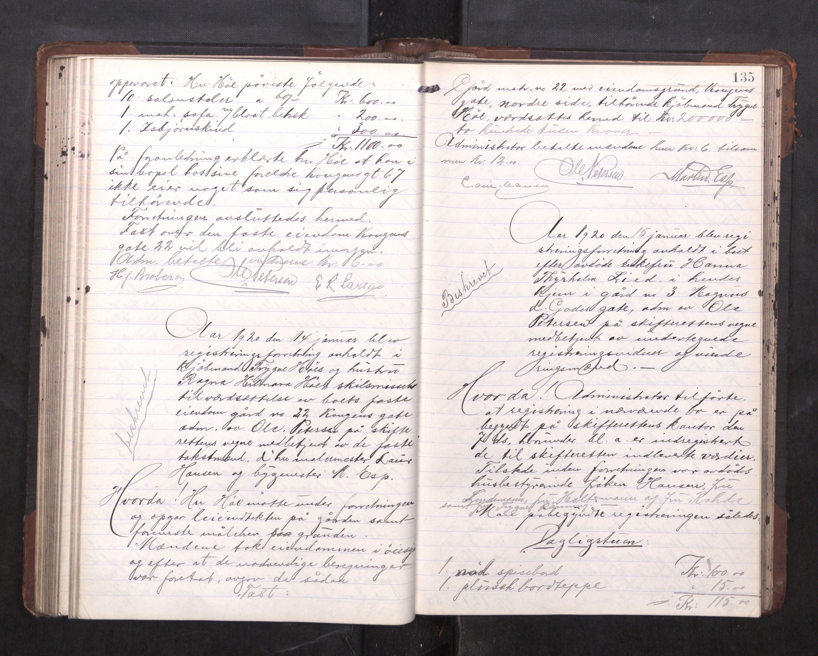 Trondheim byfogd, AV/SAT-A-0003/1/3/3C/L0037: Skifteregistreringsprotokoll - 28/5-8/3. (u/ register), 1918-1921, s. 135