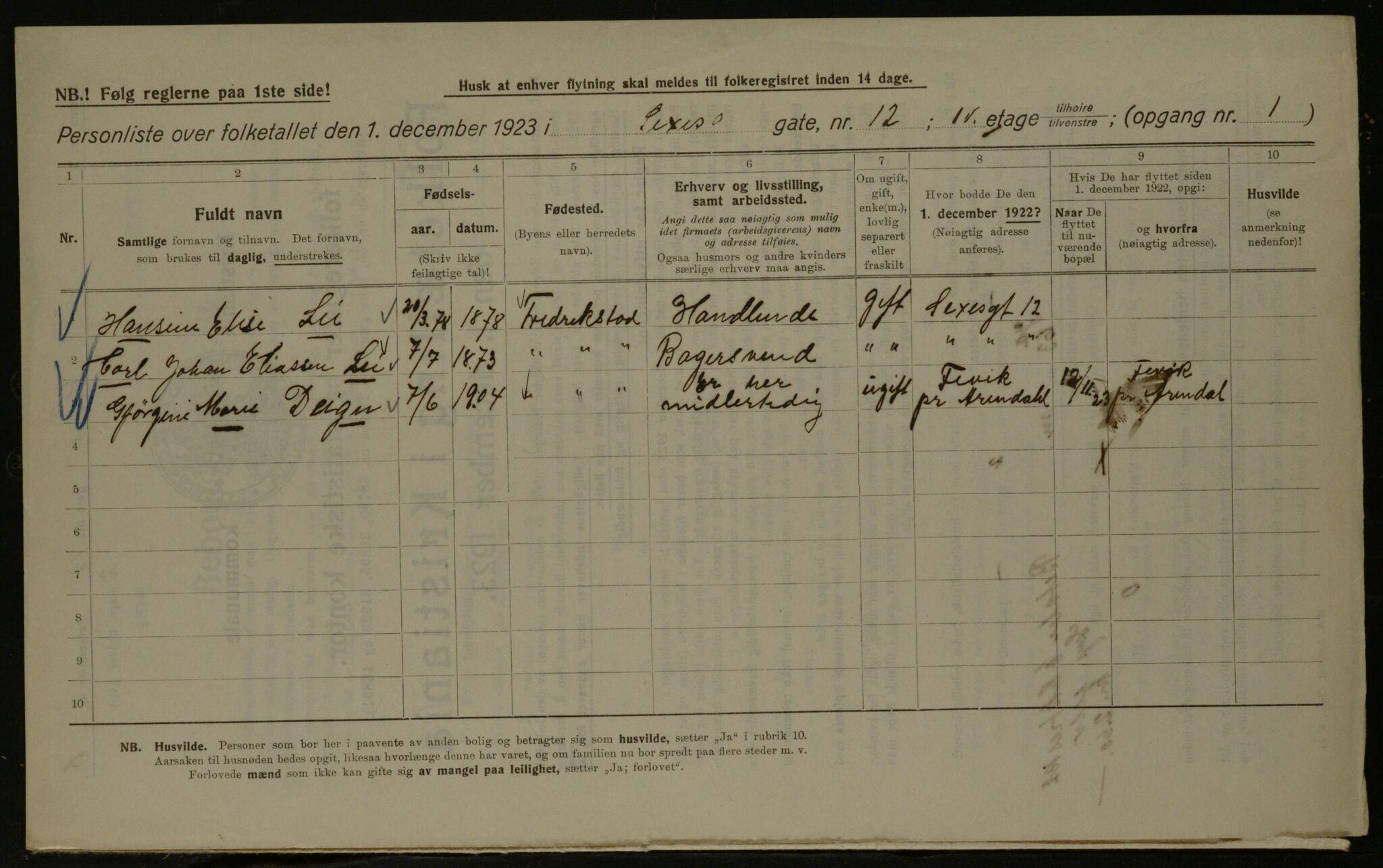 OBA, Kommunal folketelling 1.12.1923 for Kristiania, 1923, s. 105003