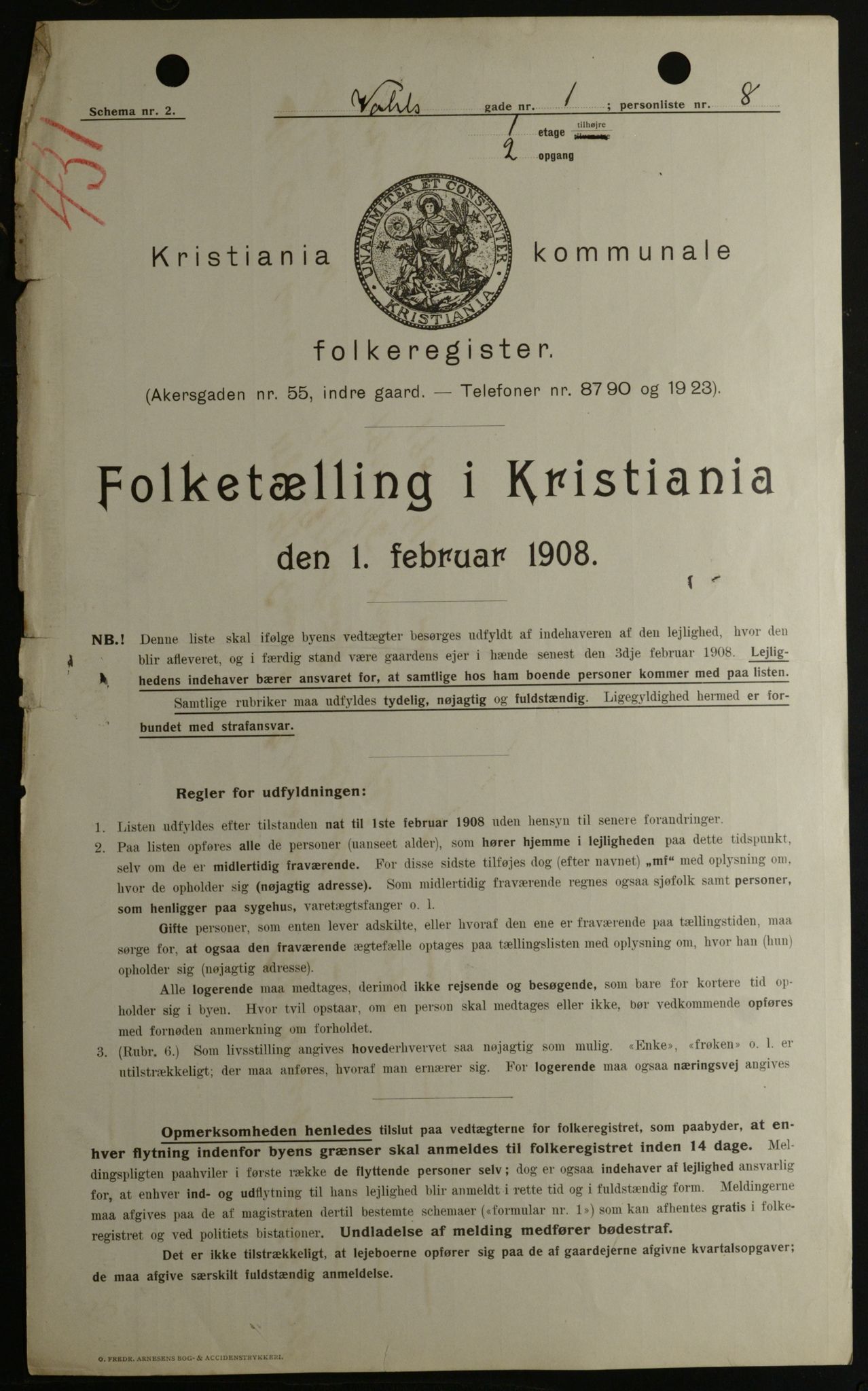 OBA, Kommunal folketelling 1.2.1908 for Kristiania kjøpstad, 1908, s. 108995