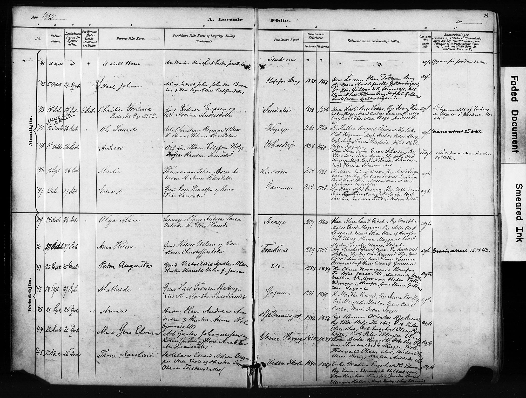 Norderhov kirkebøker, AV/SAKO-A-237/F/Fa/L0016: Ministerialbok nr. 16, 1885-1902, s. 8