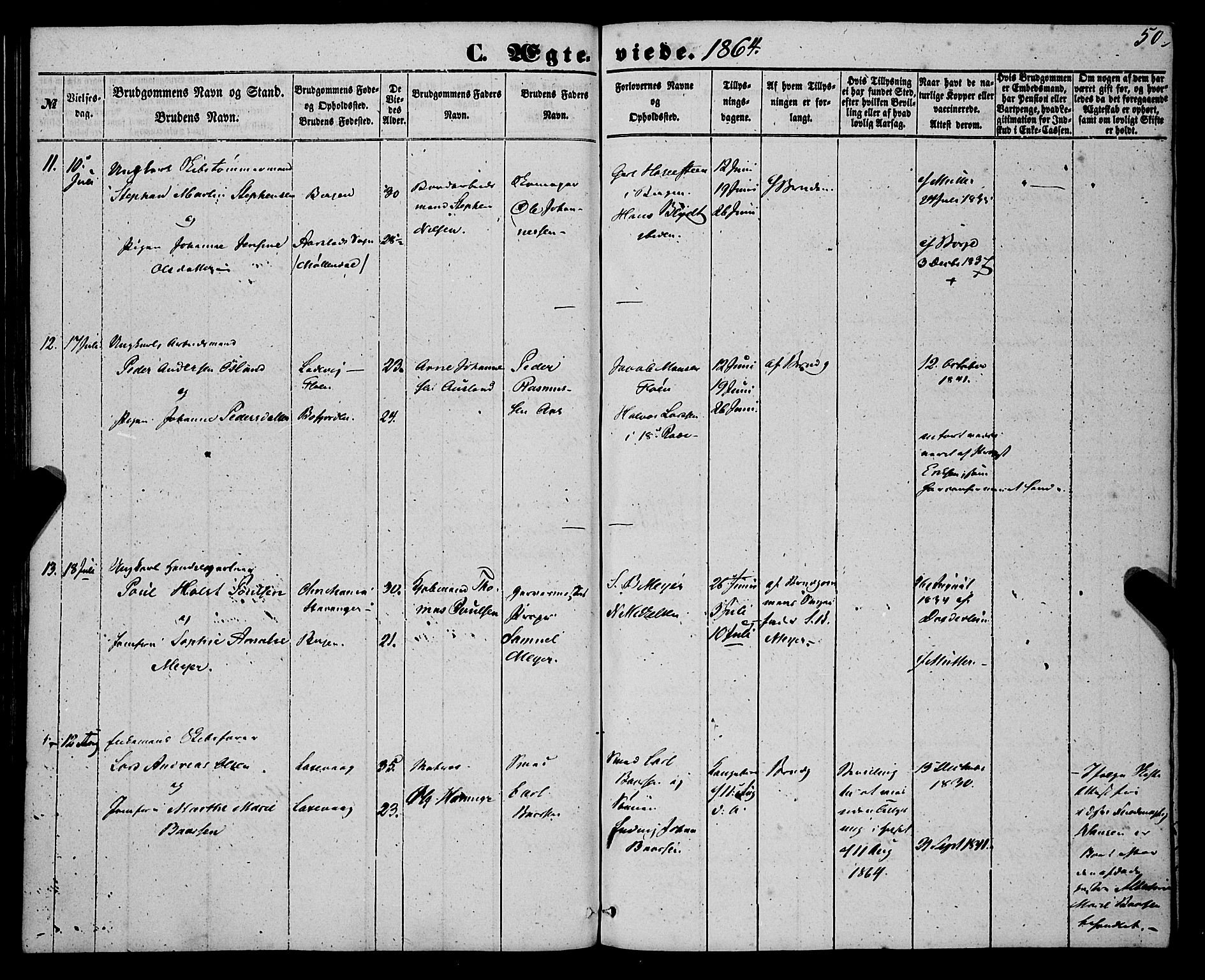 St. Jørgens hospital og Årstad sokneprestembete, AV/SAB-A-99934: Ministerialbok nr. A 9, 1853-1878, s. 50