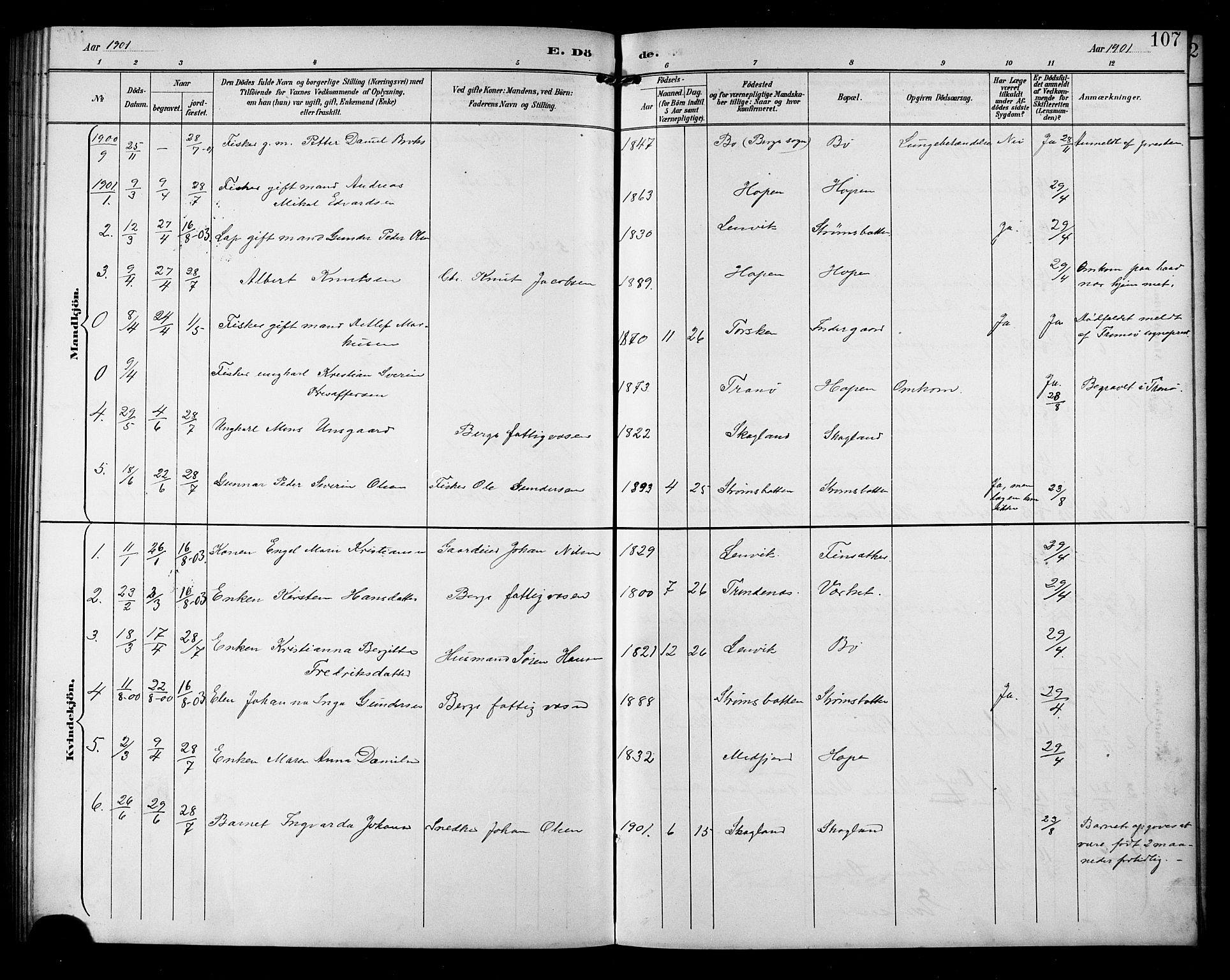 Berg sokneprestkontor, AV/SATØ-S-1318/G/Ga/Gab/L0005klokker: Klokkerbok nr. 5, 1898-1911, s. 107