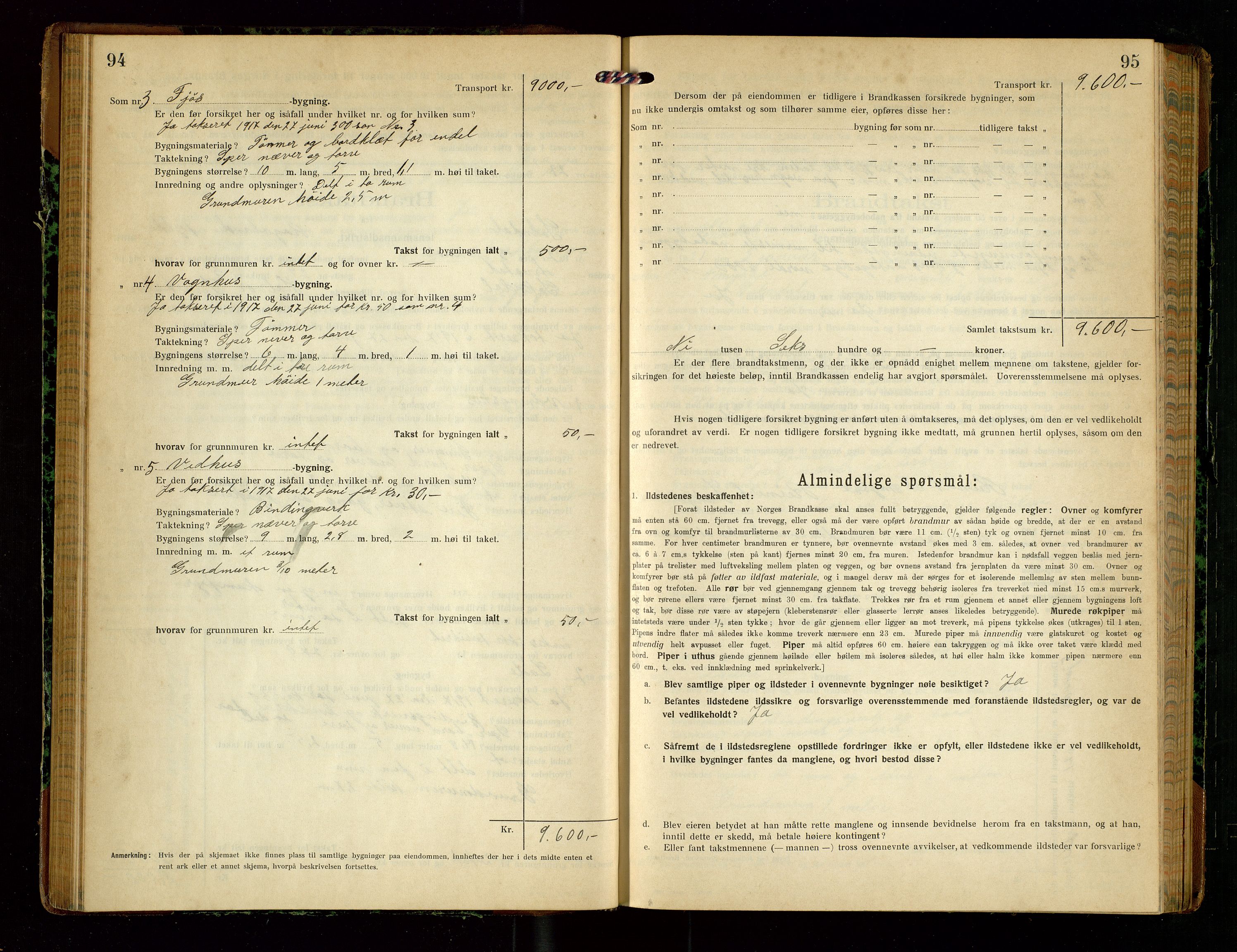 Sokndal lensmannskontor, SAST/A-100417/Gob/L0005: "Brandtakst-Protokol", 1920-1924, s. 94-95