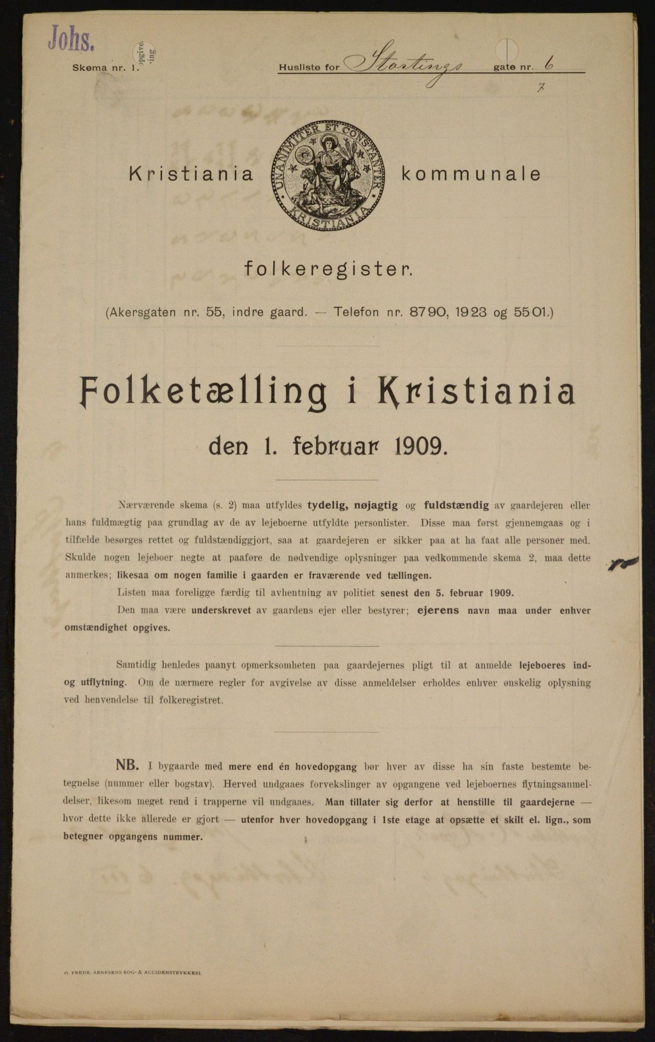 OBA, Kommunal folketelling 1.2.1909 for Kristiania kjøpstad, 1909, s. 93599