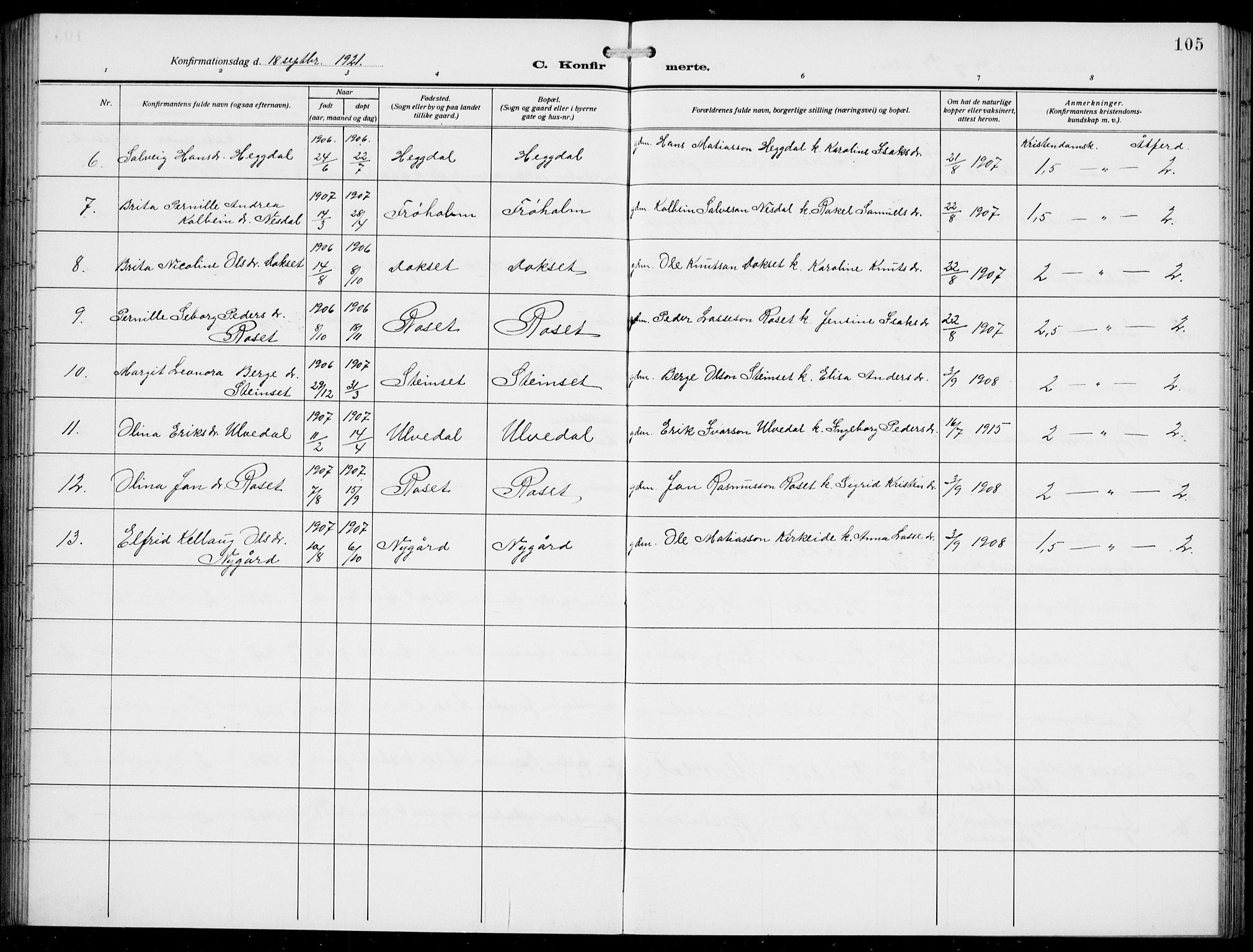 Innvik sokneprestembete, AV/SAB-A-80501: Klokkerbok nr. A 4, 1913-1936, s. 105