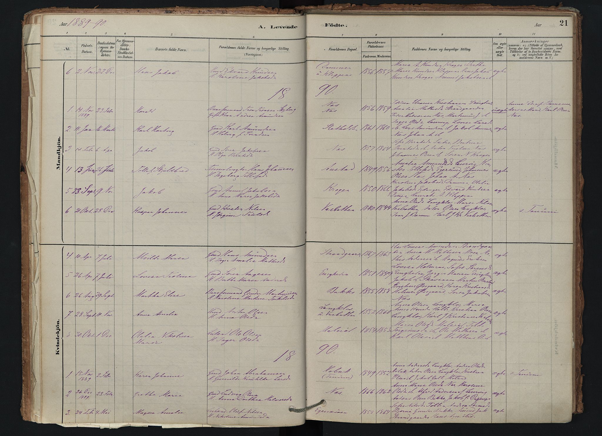 Brunlanes kirkebøker, SAKO/A-342/F/Fd/L0001: Ministerialbok nr. IV 1, 1878-1917, s. 21