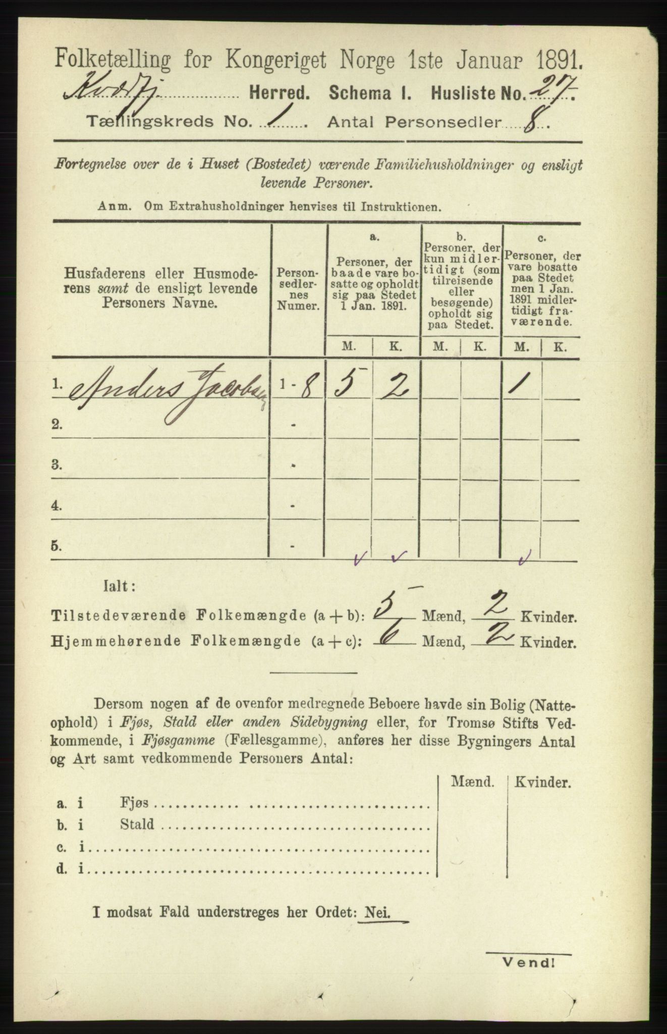 RA, Folketelling 1891 for 1911 Kvæfjord herred, 1891, s. 47