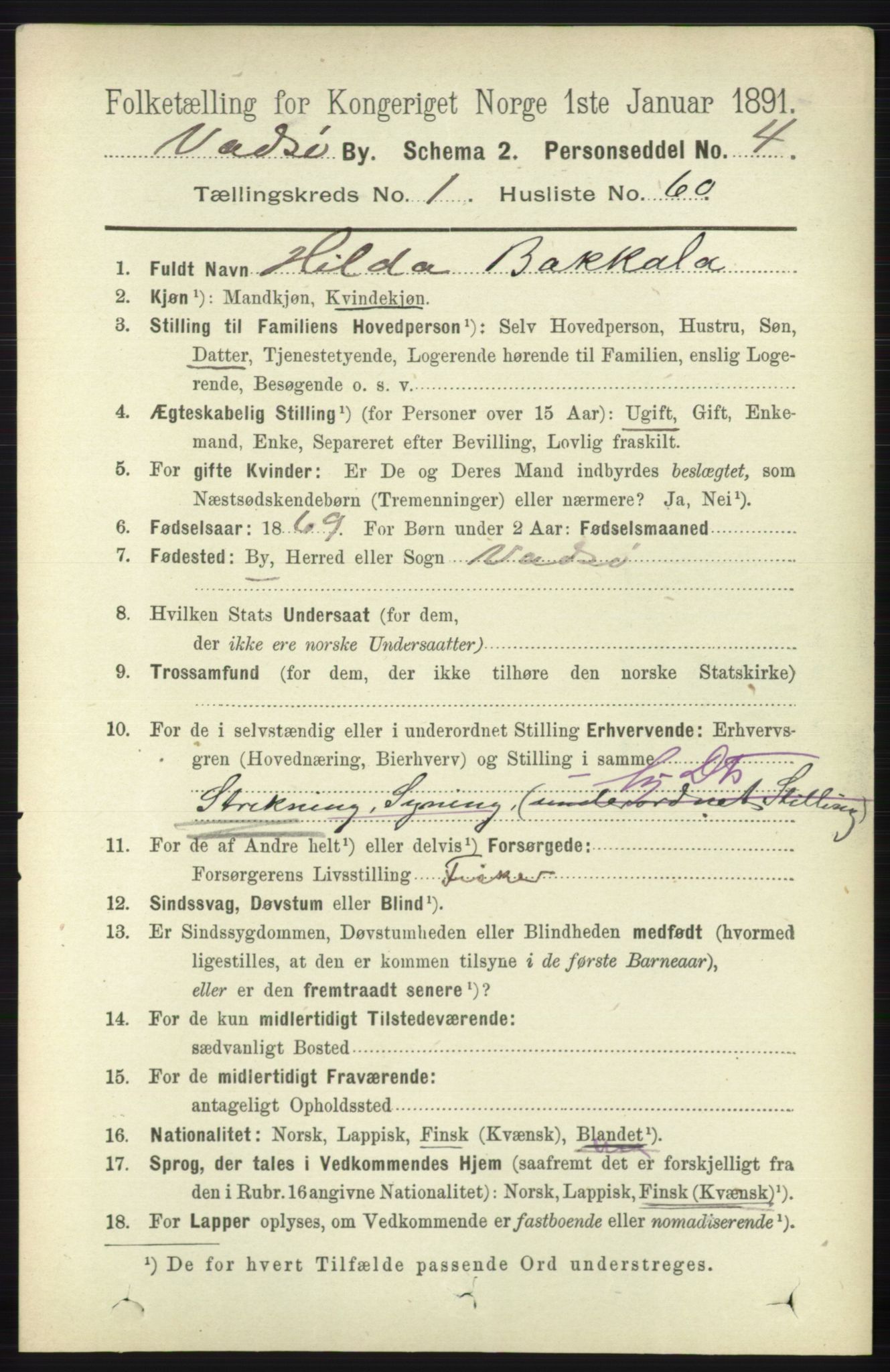 RA, Folketelling 1891 for 2003 Vadsø kjøpstad, 1891, s. 579