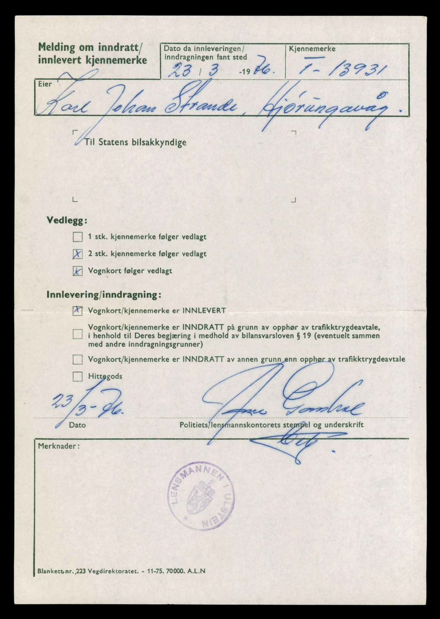 Møre og Romsdal vegkontor - Ålesund trafikkstasjon, AV/SAT-A-4099/F/Fe/L0042: Registreringskort for kjøretøy T 13906 - T 14079, 1927-1998, s. 370