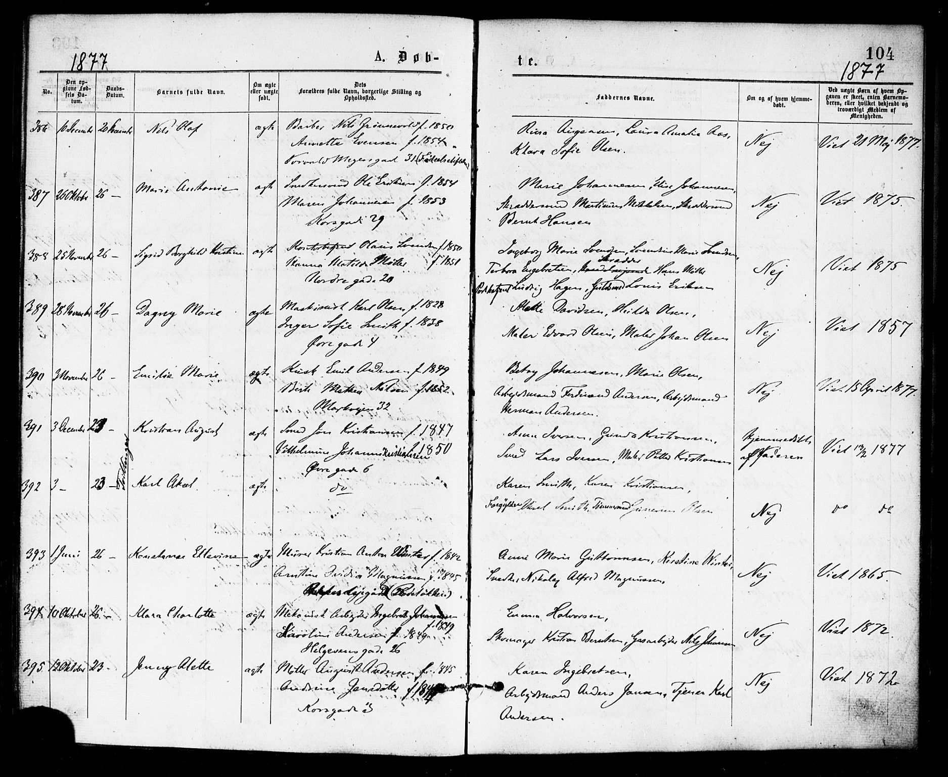 Paulus prestekontor Kirkebøker, AV/SAO-A-10871/F/Fa/L0001: Ministerialbok nr. 1, 1875-1878, s. 104
