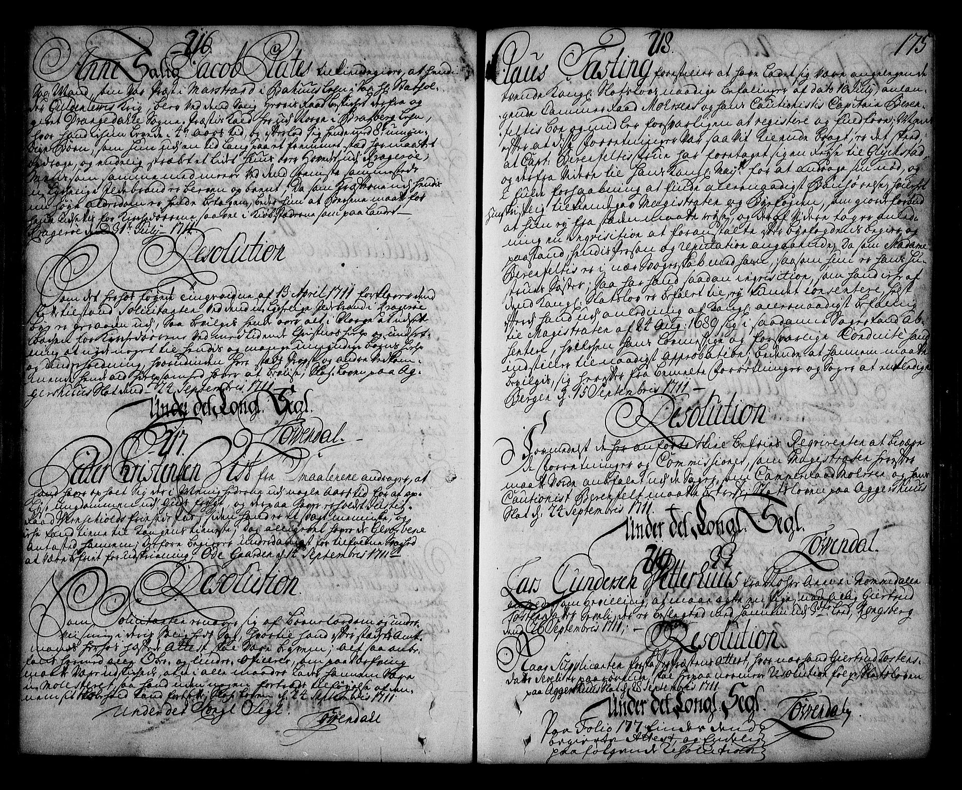 Stattholderembetet 1572-1771, AV/RA-EA-2870/Ag/L0002: Supplikasjons- og resolusjonsprotokoll, 1710-1714, s. 174b-175a