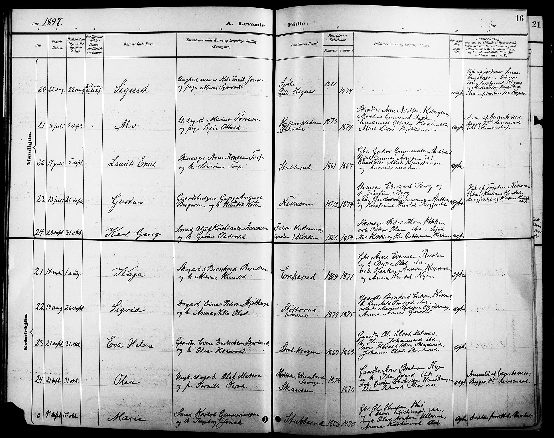Åsnes prestekontor, AV/SAH-PREST-042/H/Ha/Hab/L0005: Klokkerbok nr. 5, 1895-1920, s. 16