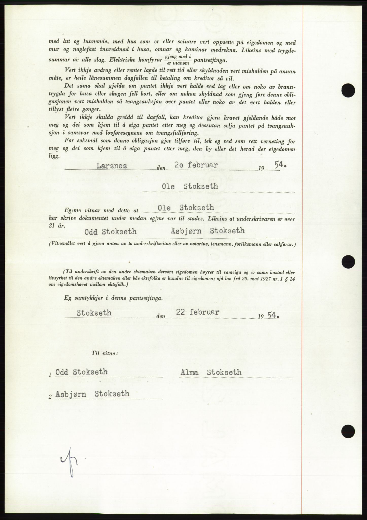 Søre Sunnmøre sorenskriveri, AV/SAT-A-4122/1/2/2C/L0124: Pantebok nr. 12B, 1953-1954, Dagboknr: 527/1954