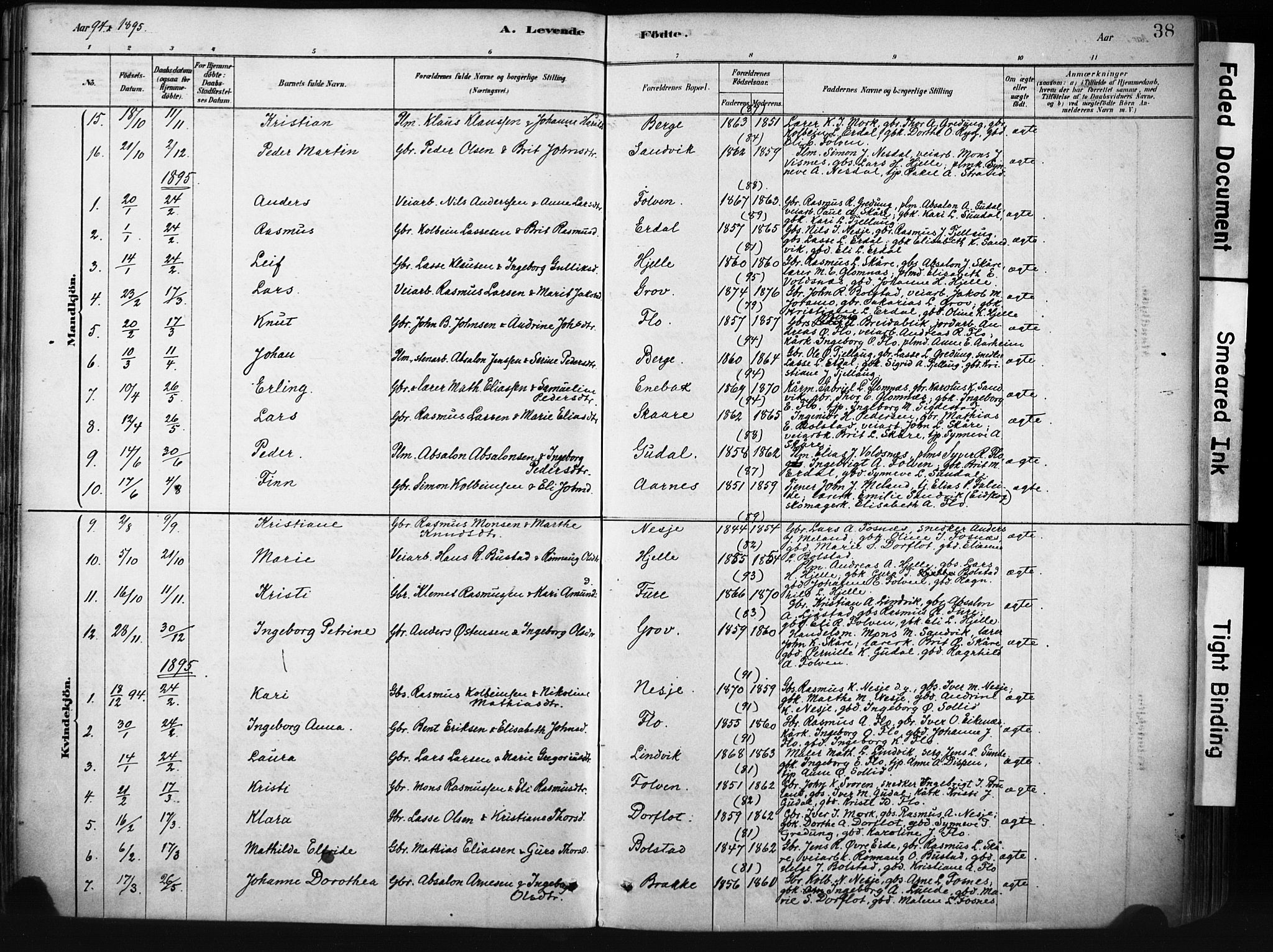Stryn Sokneprestembete, AV/SAB-A-82501: Ministerialbok nr. D 1, 1878-1907, s. 38