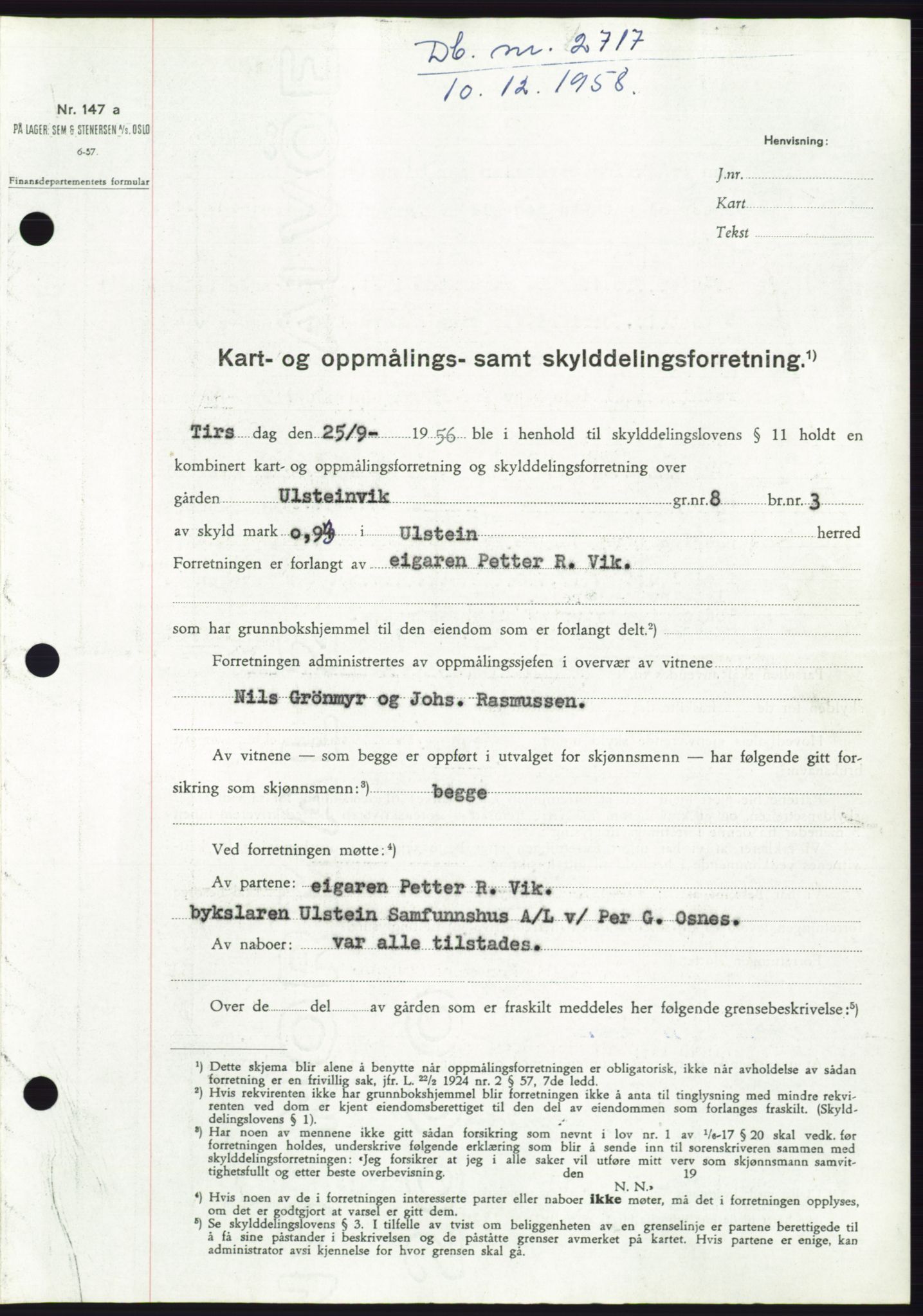 Søre Sunnmøre sorenskriveri, SAT/A-4122/1/2/2C/L0111: Pantebok nr. 37A, 1958-1959, Dagboknr: 2717/1958