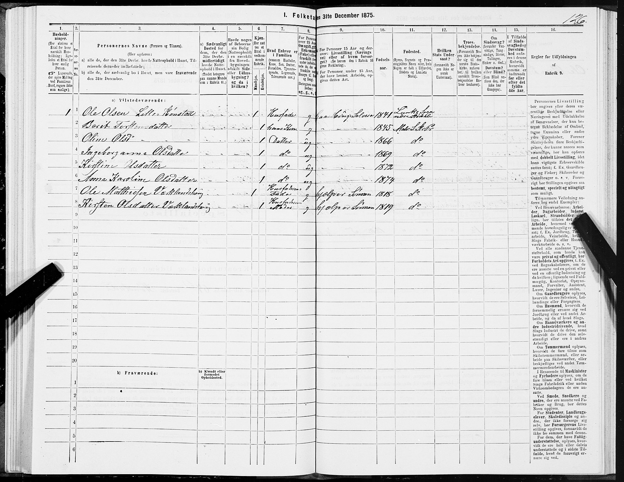 SAT, Folketelling 1875 for 1660P Strinda prestegjeld, 1875, s. 7126