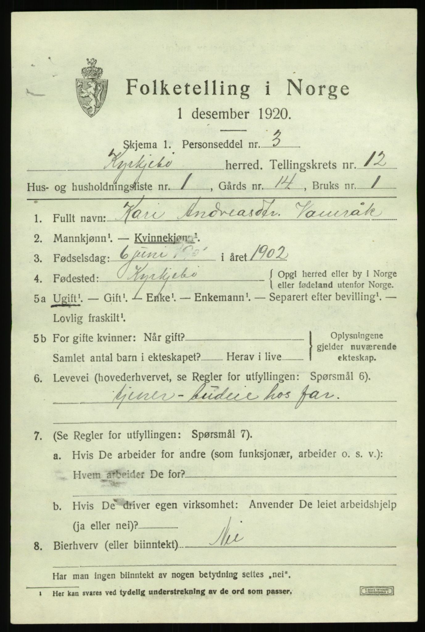 SAB, Folketelling 1920 for 1416 Kyrkjebø herred, 1920, s. 5861