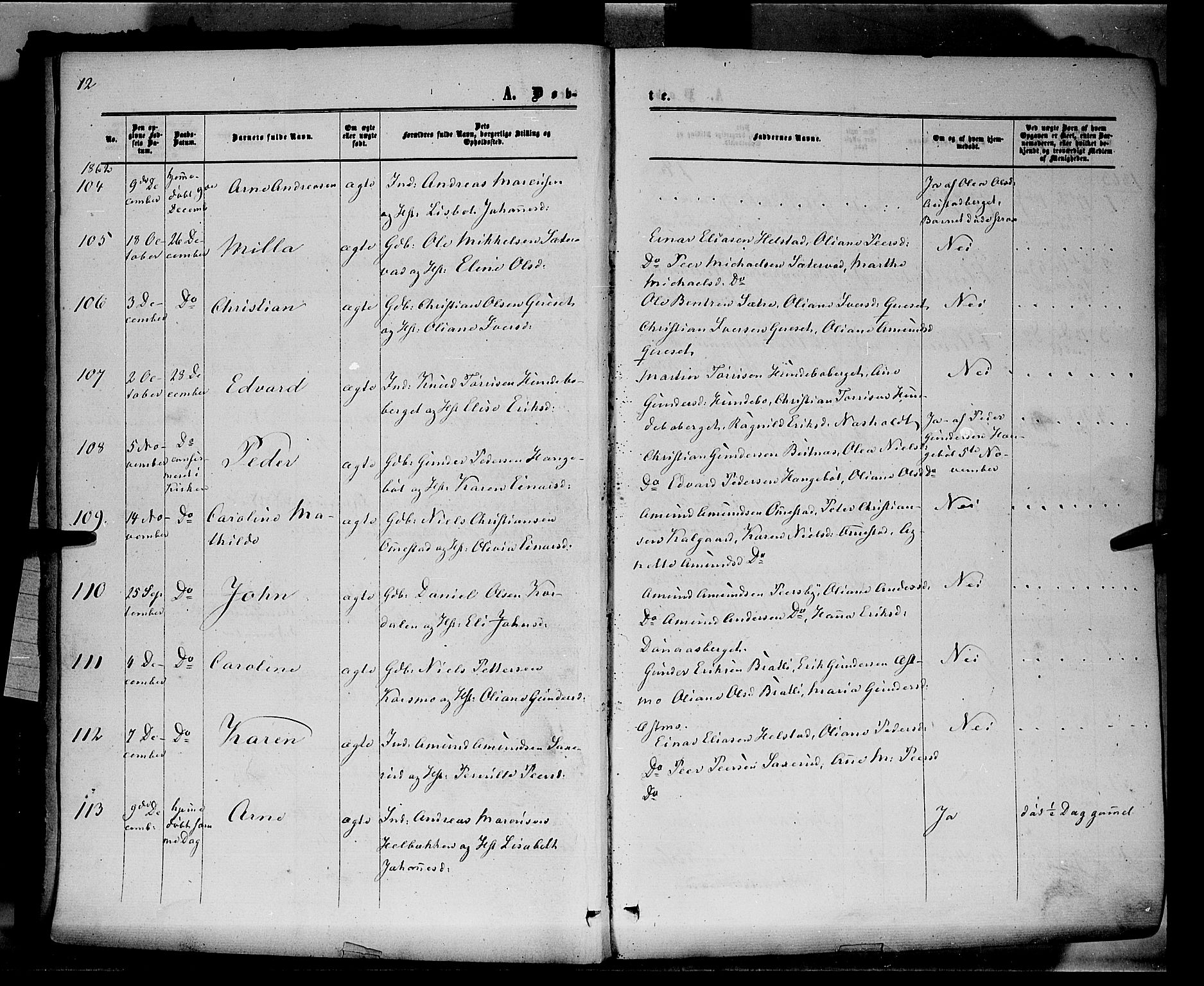 Hof prestekontor, AV/SAH-PREST-038/H/Ha/Haa/L0009: Ministerialbok nr. 9, 1862-1877, s. 12