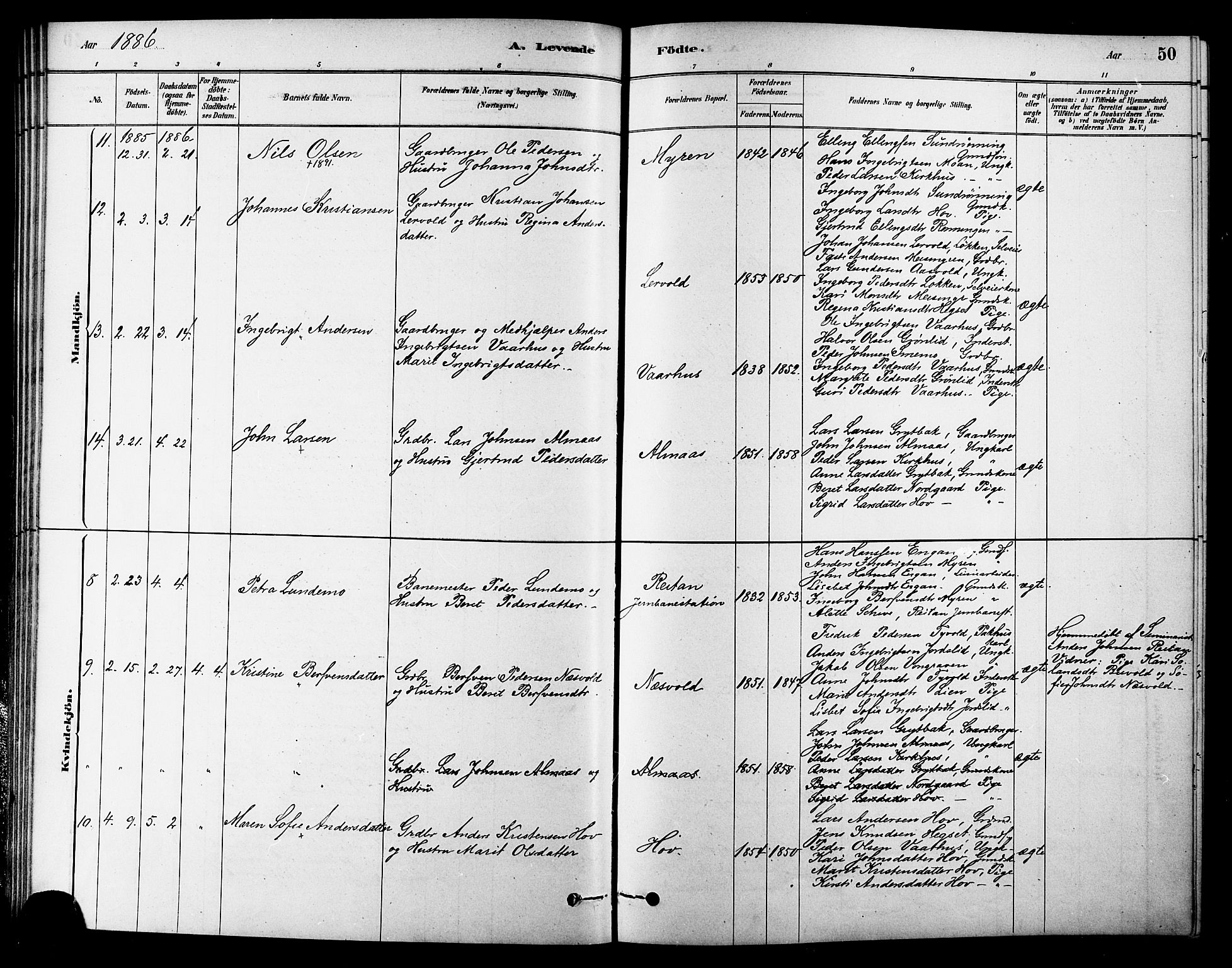 Ministerialprotokoller, klokkerbøker og fødselsregistre - Sør-Trøndelag, SAT/A-1456/686/L0983: Ministerialbok nr. 686A01, 1879-1890, s. 50