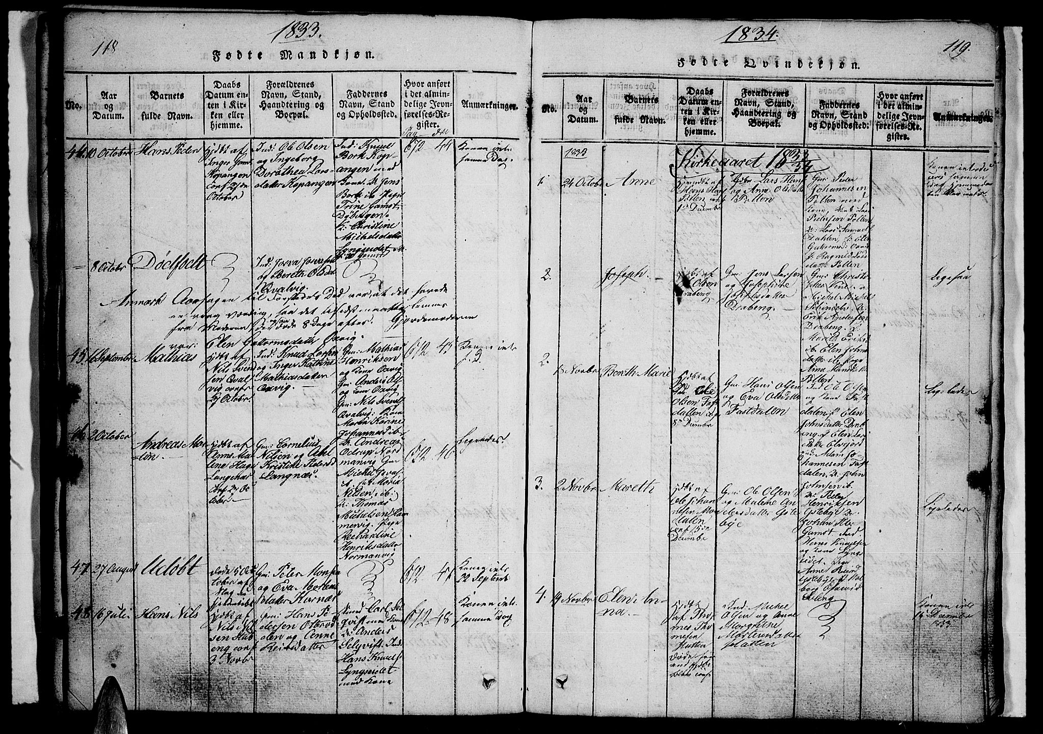 Lyngen sokneprestembete, AV/SATØ-S-1289/H/He/Heb/L0001klokker: Klokkerbok nr. 1, 1826-1838, s. 118-119