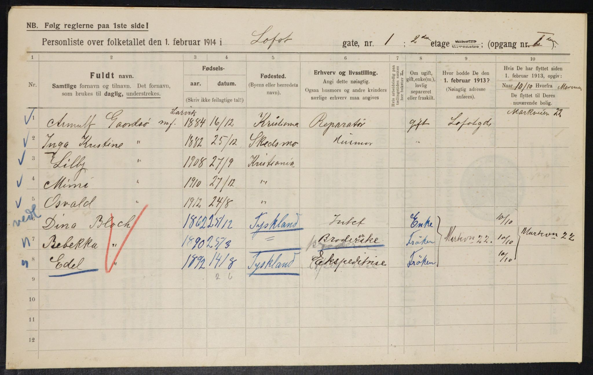 OBA, Kommunal folketelling 1.2.1914 for Kristiania, 1914, s. 58295