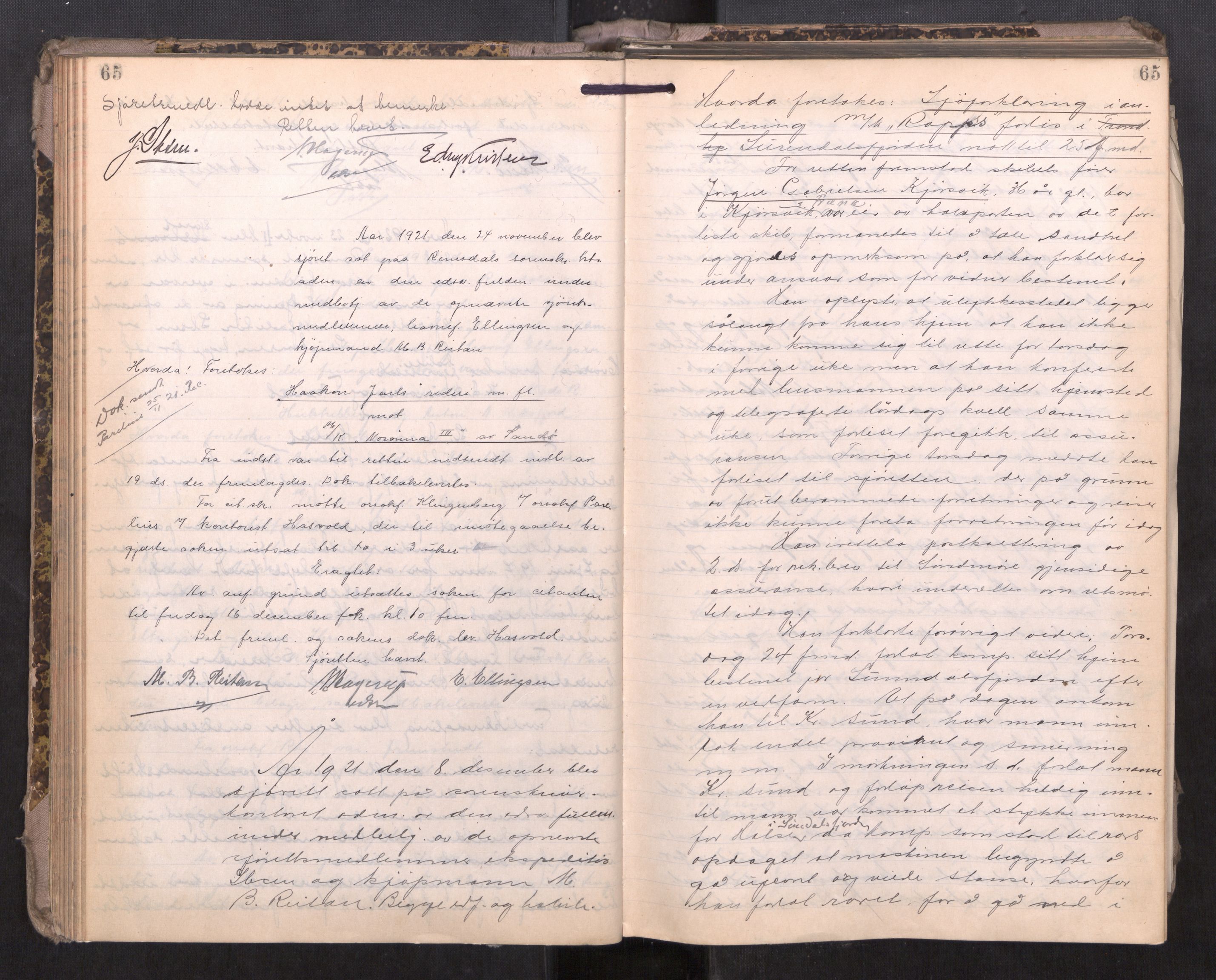 Romsdal sorenskriveri, AV/SAT-A-4149/1/1/1B/L0021: Ekstrarettsprotokoll, 1921-1933, s. 65
