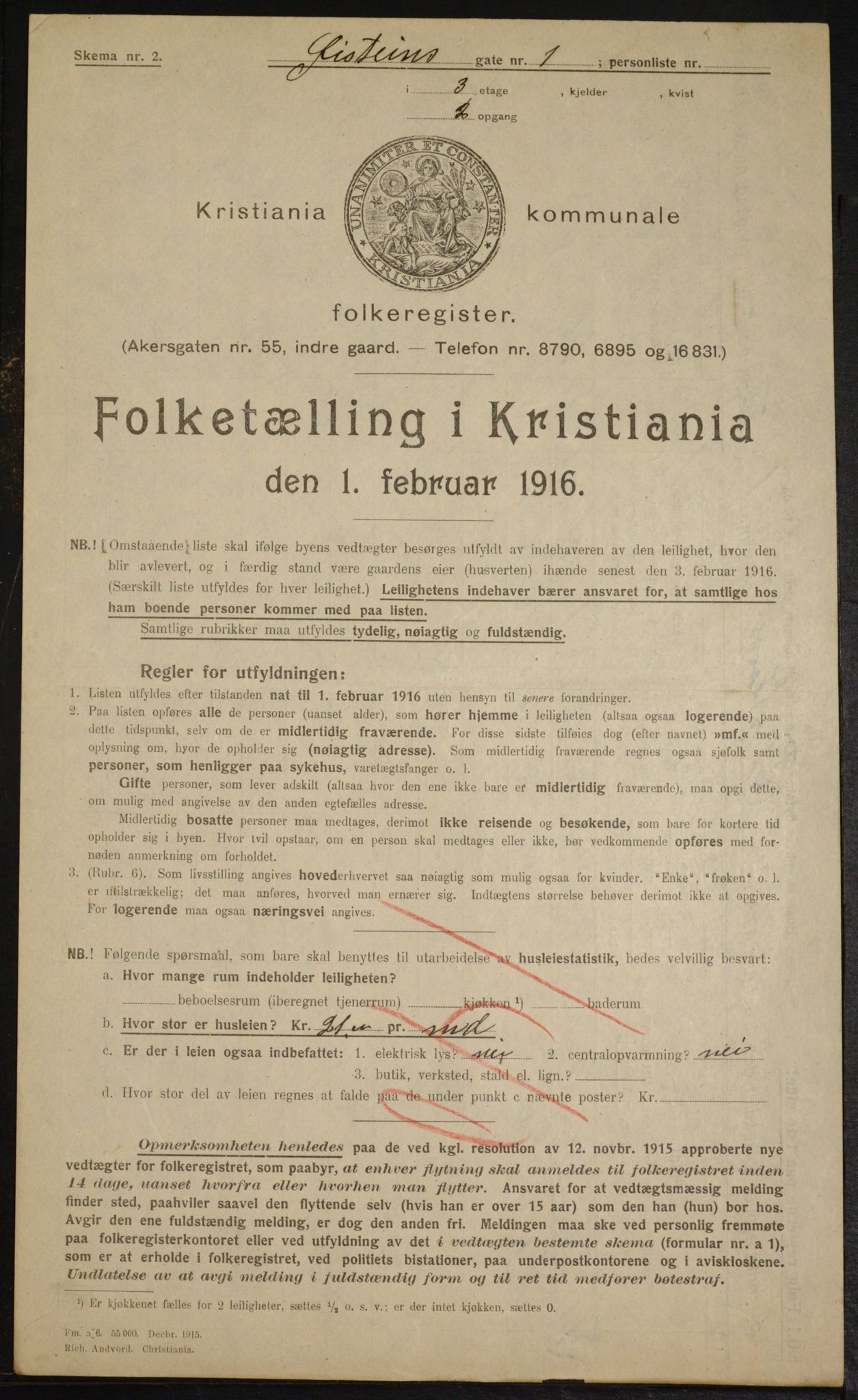 OBA, Kommunal folketelling 1.2.1916 for Kristiania, 1916, s. 133988