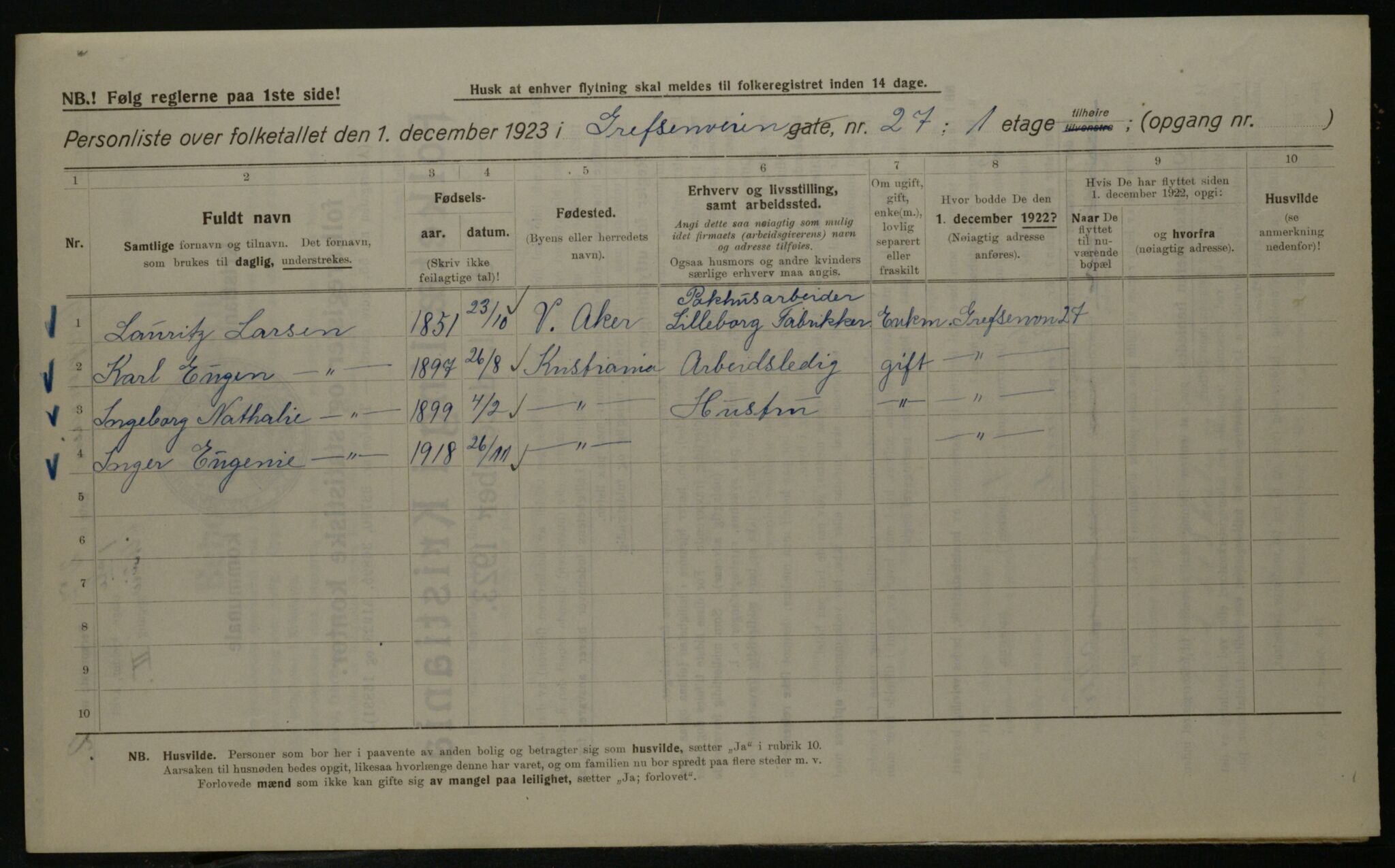 OBA, Kommunal folketelling 1.12.1923 for Kristiania, 1923, s. 33574