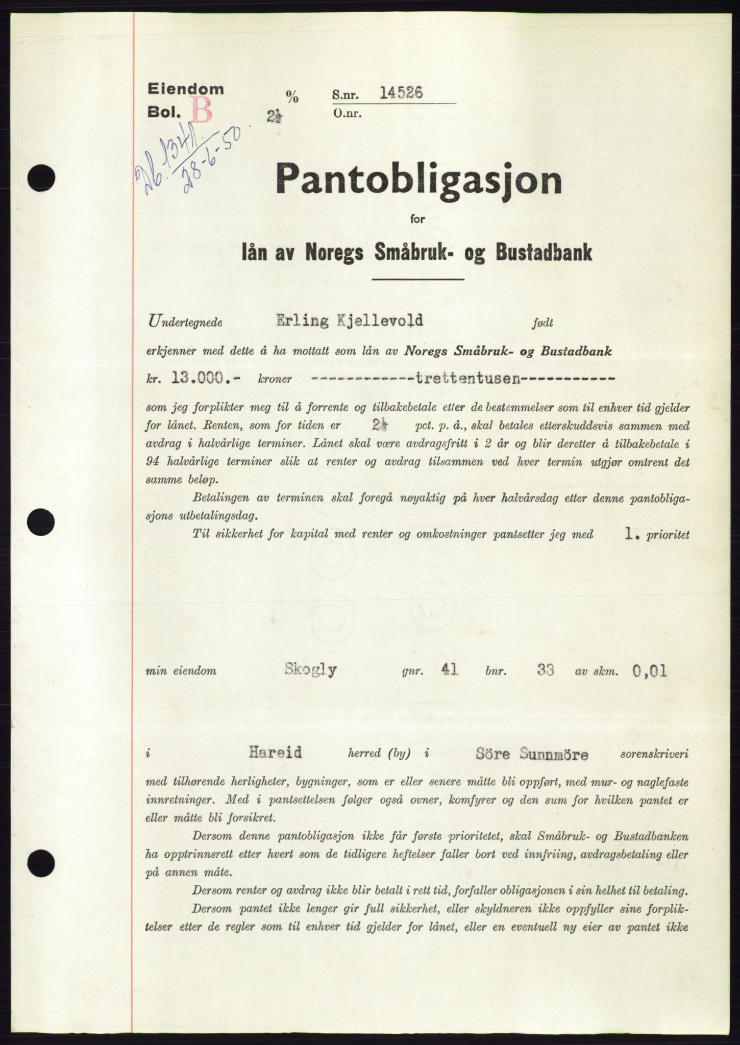 Søre Sunnmøre sorenskriveri, SAT/A-4122/1/2/2C/L0118: Pantebok nr. 6B, 1949-1950, Dagboknr: 1341/1950