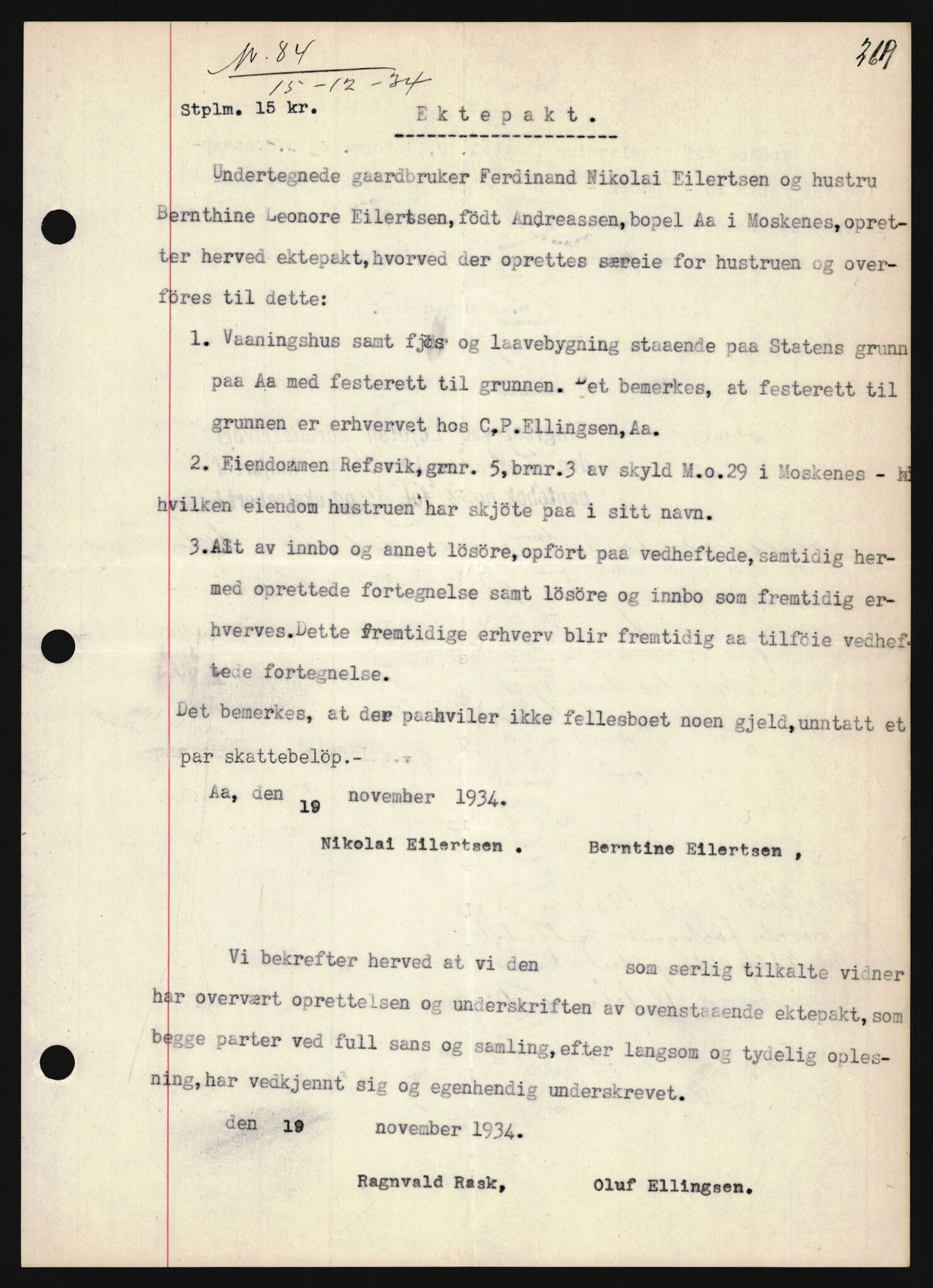Oslo byskriverembete, AV/SAO-A-10227/2/G/Gb/L0068: Tinglyste ektepakter, Nordland, bind 2-3, 1933-1943