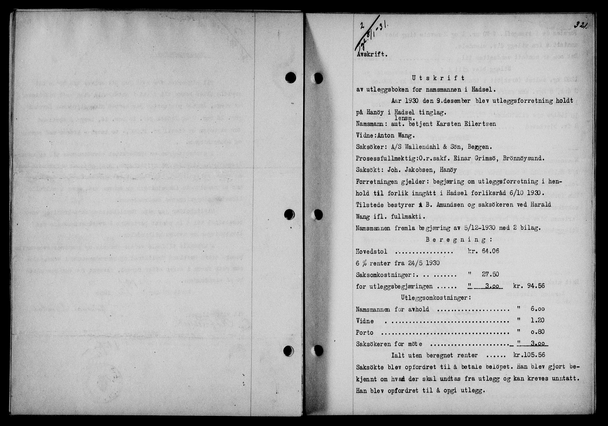 Vesterålen sorenskriveri, SAT/A-4180/1/2/2Ca/L0052: Pantebok nr. 45, 1930-1931, Tingl.dato: 08.01.1931