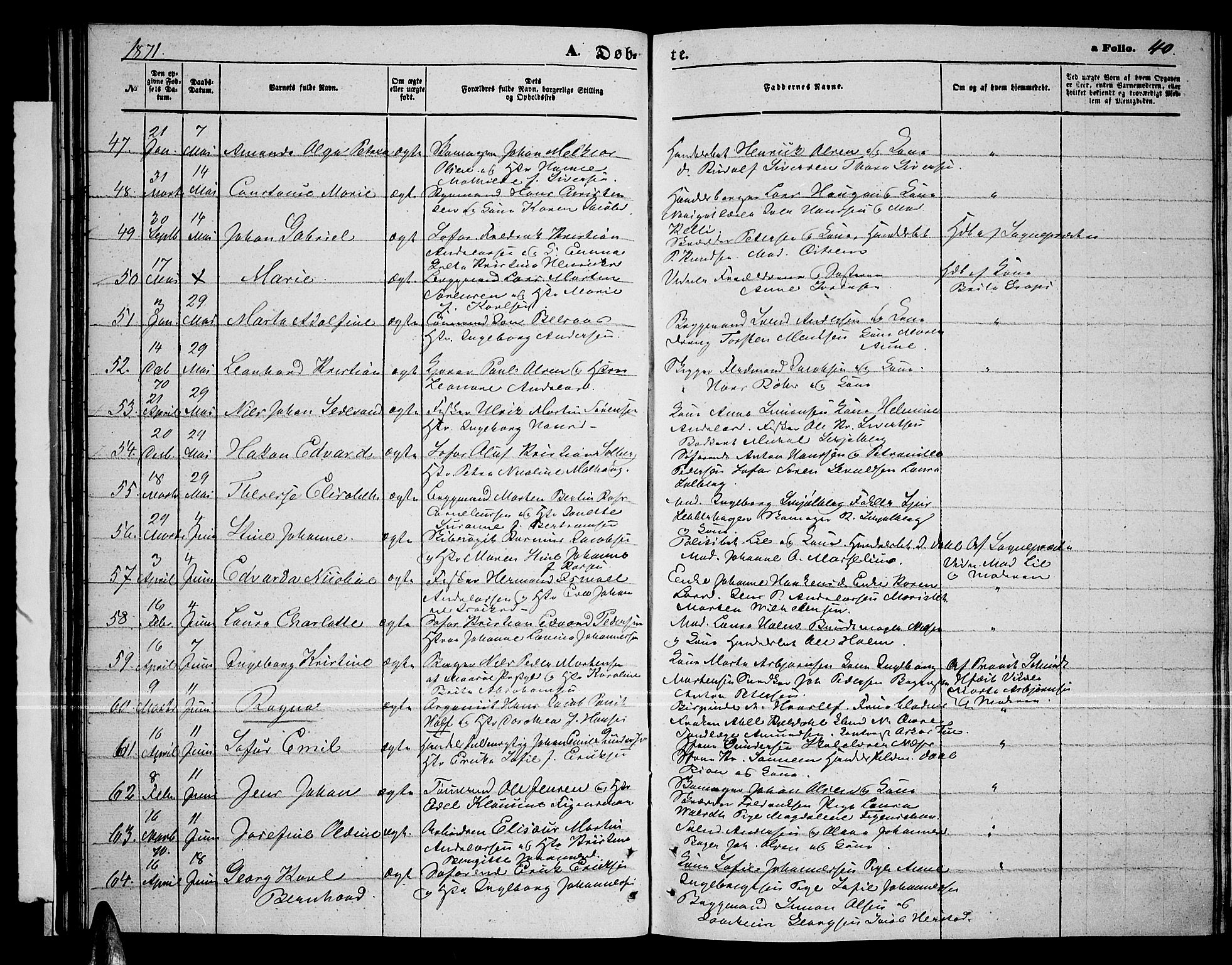 Tromsø sokneprestkontor/stiftsprosti/domprosti, AV/SATØ-S-1343/G/Gb/L0007klokker: Klokkerbok nr. 7, 1867-1875, s. 40
