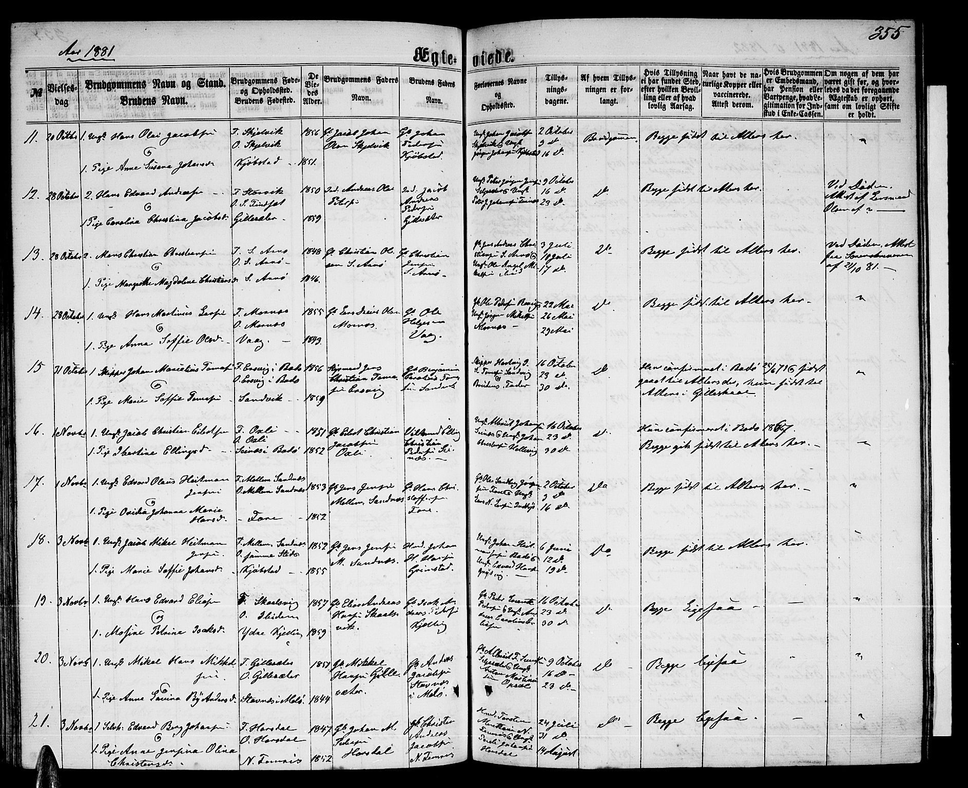 Ministerialprotokoller, klokkerbøker og fødselsregistre - Nordland, AV/SAT-A-1459/805/L0107: Klokkerbok nr. 805C03, 1862-1885, s. 355