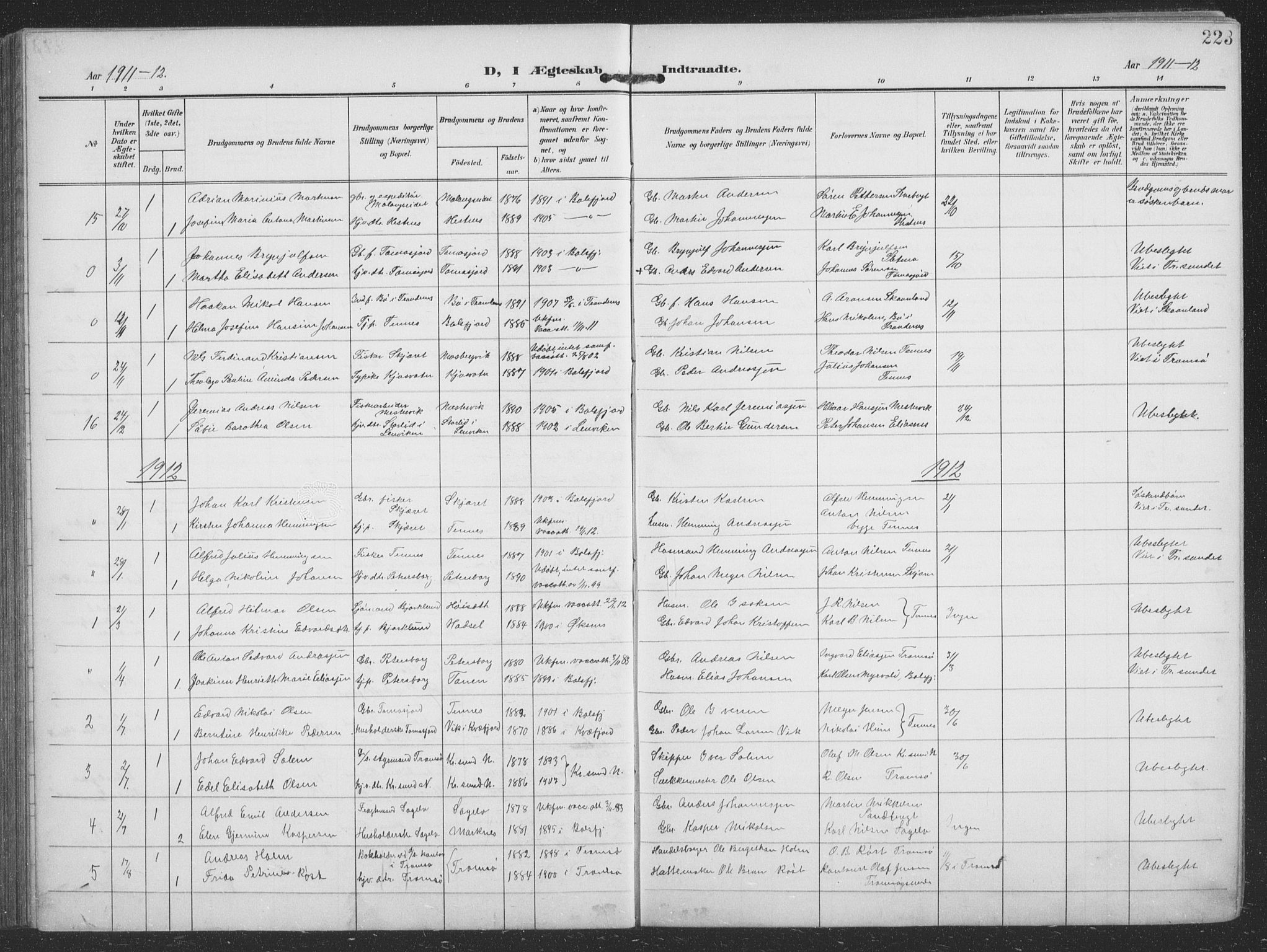 Balsfjord sokneprestembete, AV/SATØ-S-1303/G/Gab/L0009klokker: Klokkerbok nr. 9, 1906-1920, s. 223