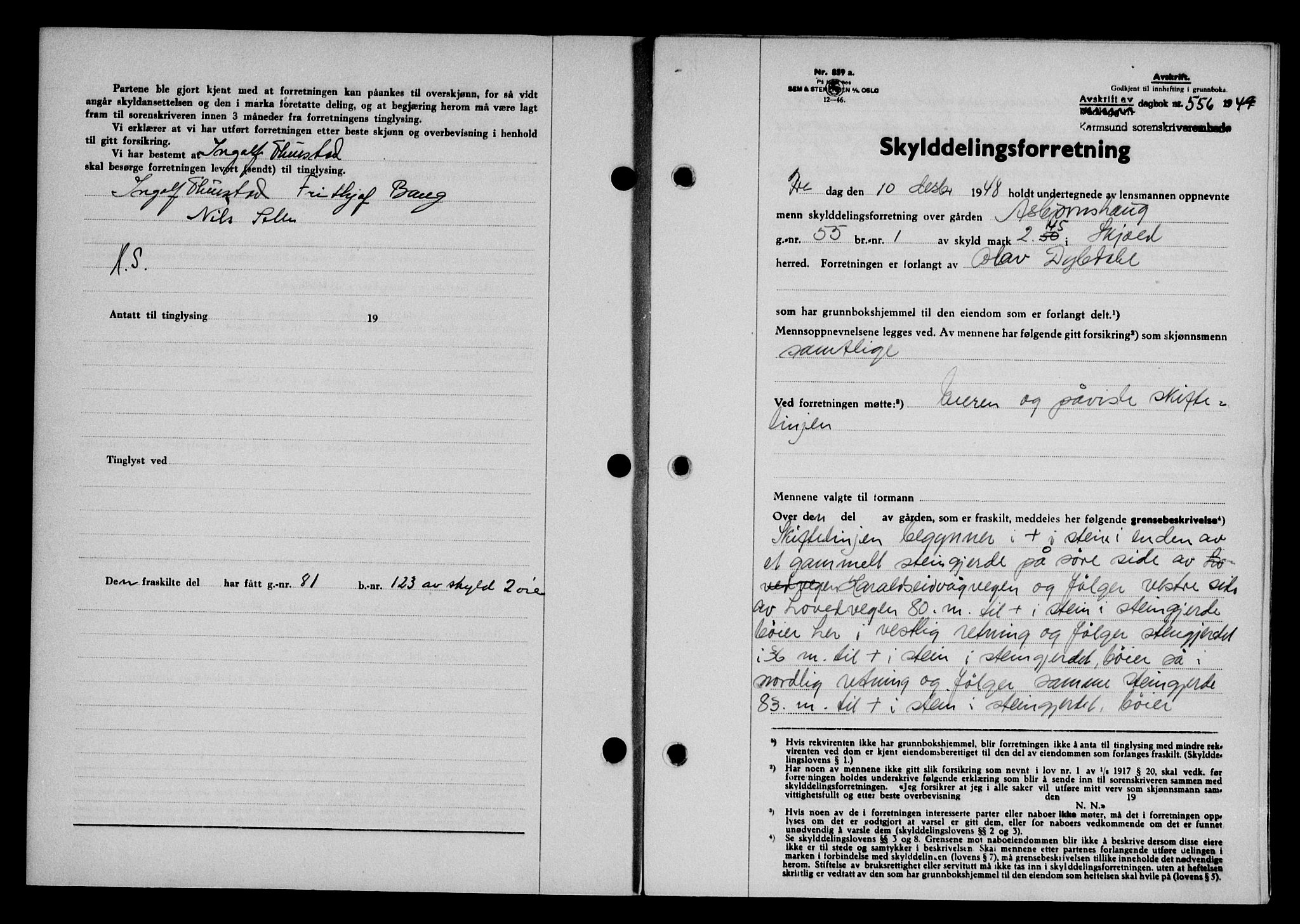 Karmsund sorenskriveri, SAST/A-100311/01/II/IIB/L0095: Pantebok nr. 75A, 1948-1949, Dagboknr: 556/1949