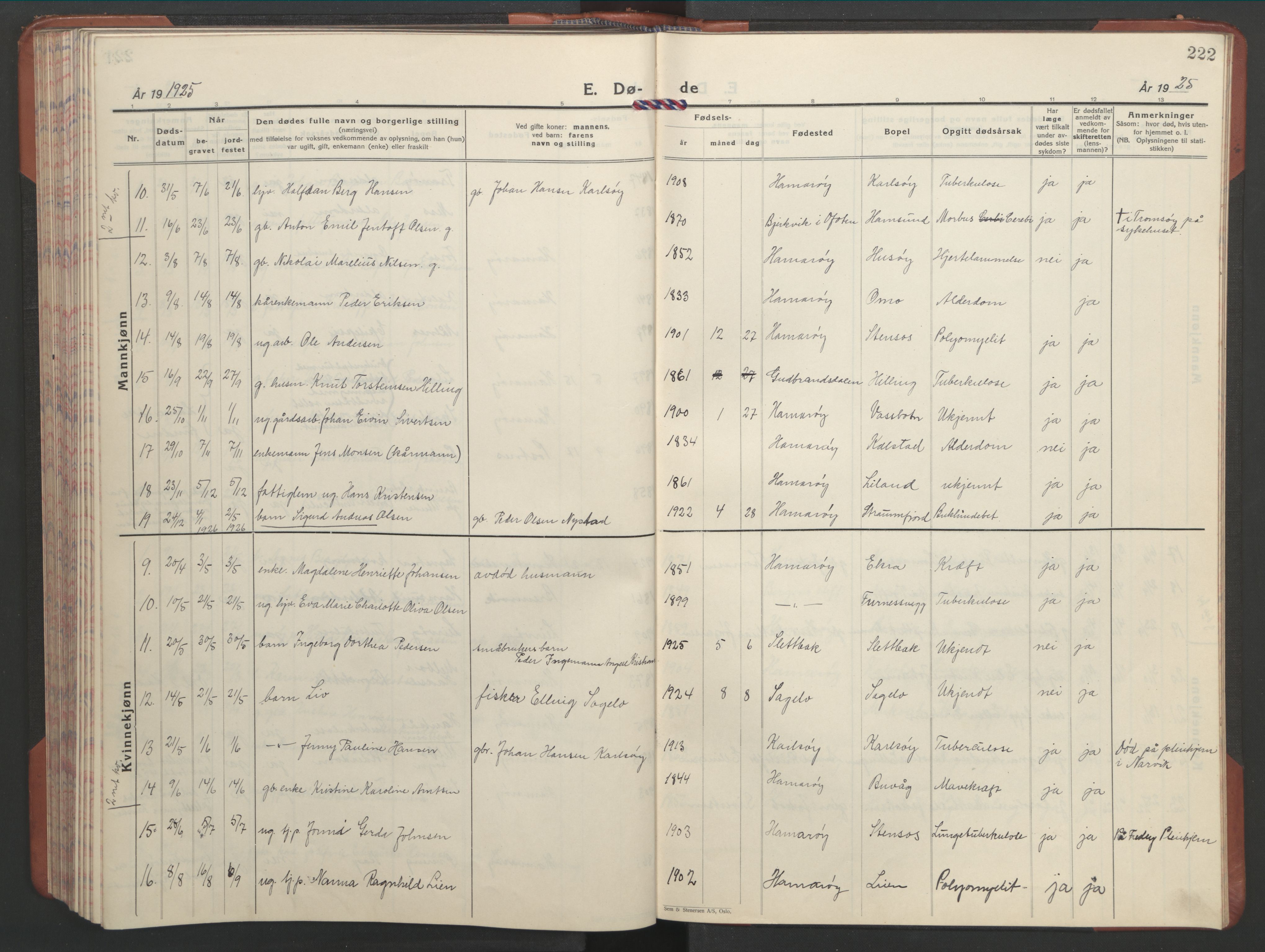 Ministerialprotokoller, klokkerbøker og fødselsregistre - Nordland, AV/SAT-A-1459/859/L0862: Klokkerbok nr. 859C08, 1925-1936, s. 222