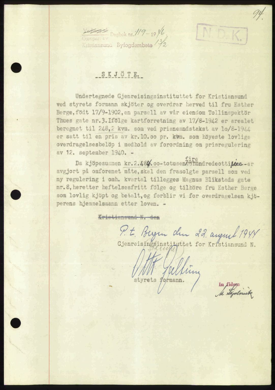 Kristiansund byfogd, AV/SAT-A-4587/A/27: Pantebok nr. 39b, 1946-1947, Dagboknr: 119/1946