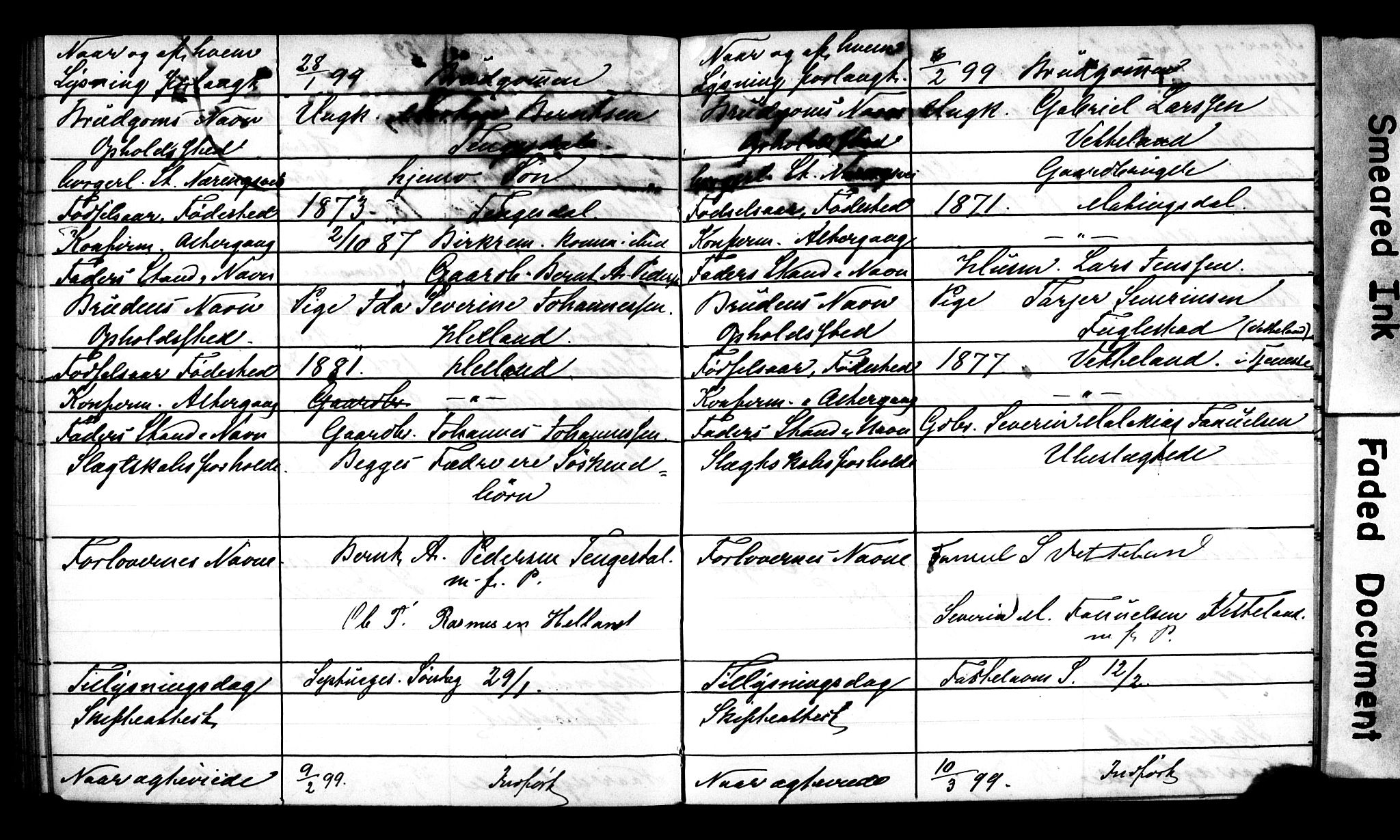 Eigersund sokneprestkontor, AV/SAST-A-101807/S27/L0002: Lysningsprotokoll nr. 2, 1895-1900