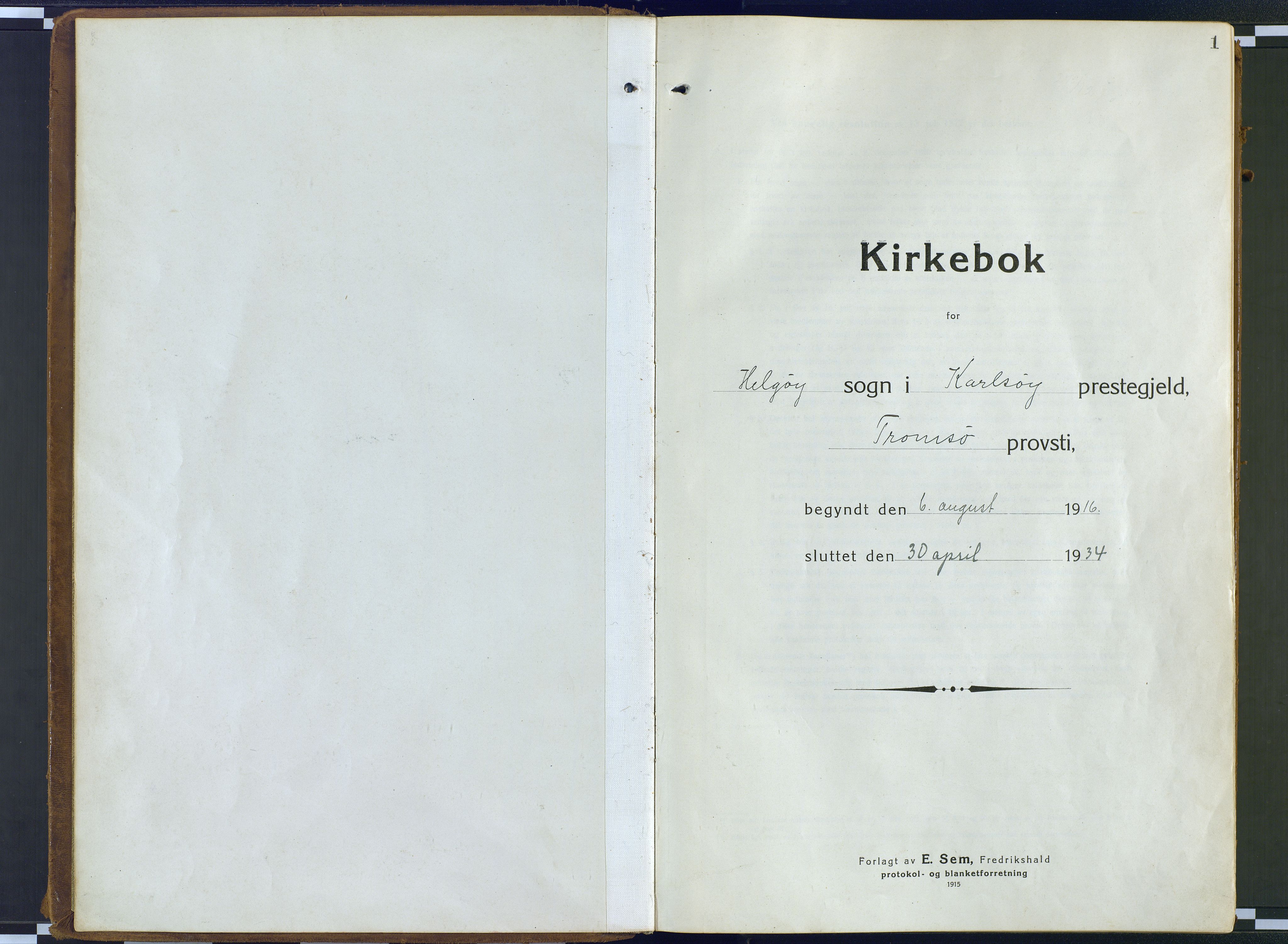 Karlsøy sokneprestembete, SATØ/S-1299: Ministerialbok nr. 16, 1916-1934, s. 1