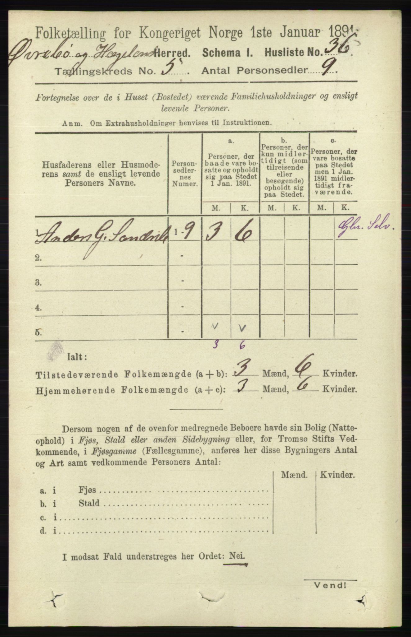 RA, Folketelling 1891 for 1016 Øvrebø og Hægeland herred, 1891, s. 938