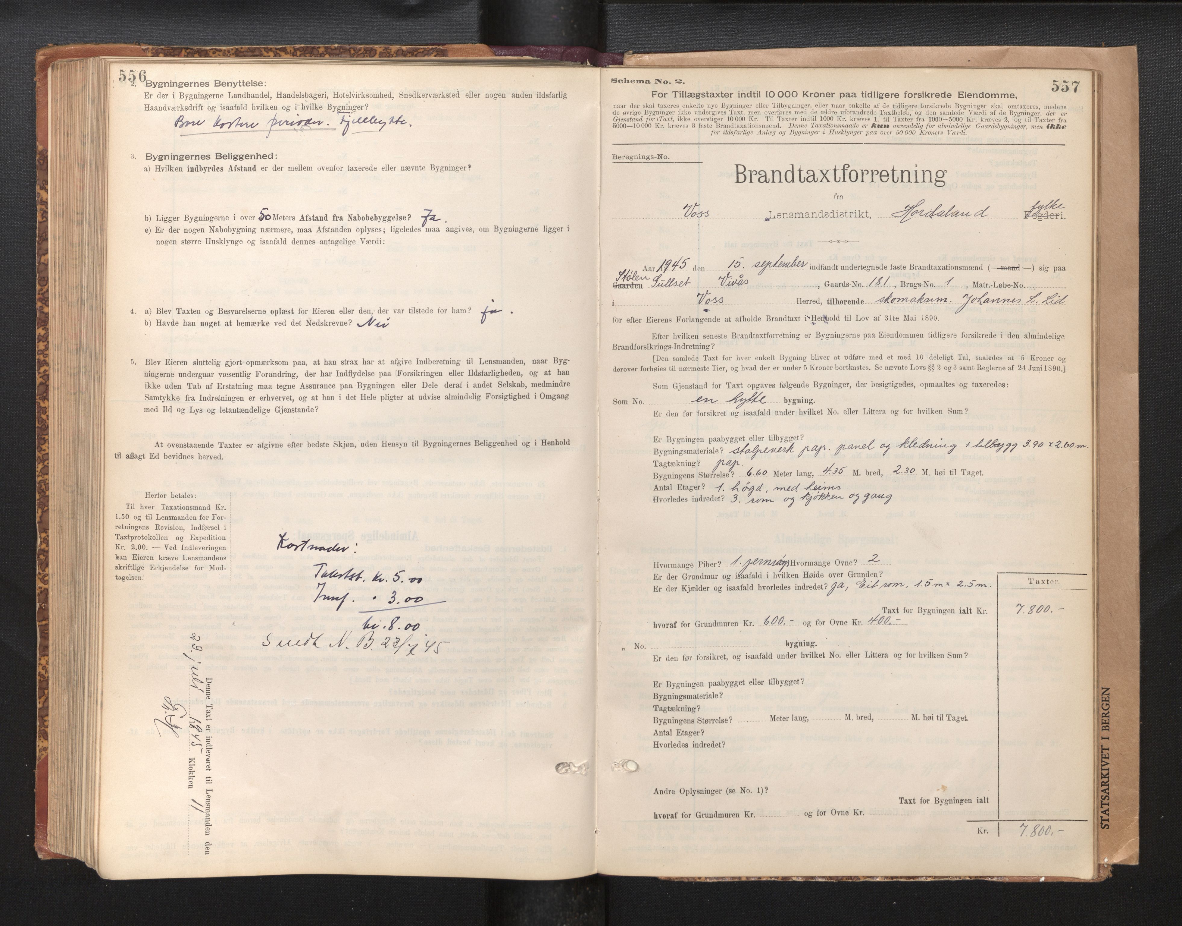 Lensmannen i Voss, AV/SAB-A-35801/0012/L0008: Branntakstprotokoll, skjematakst, 1895-1945, s. 556-557