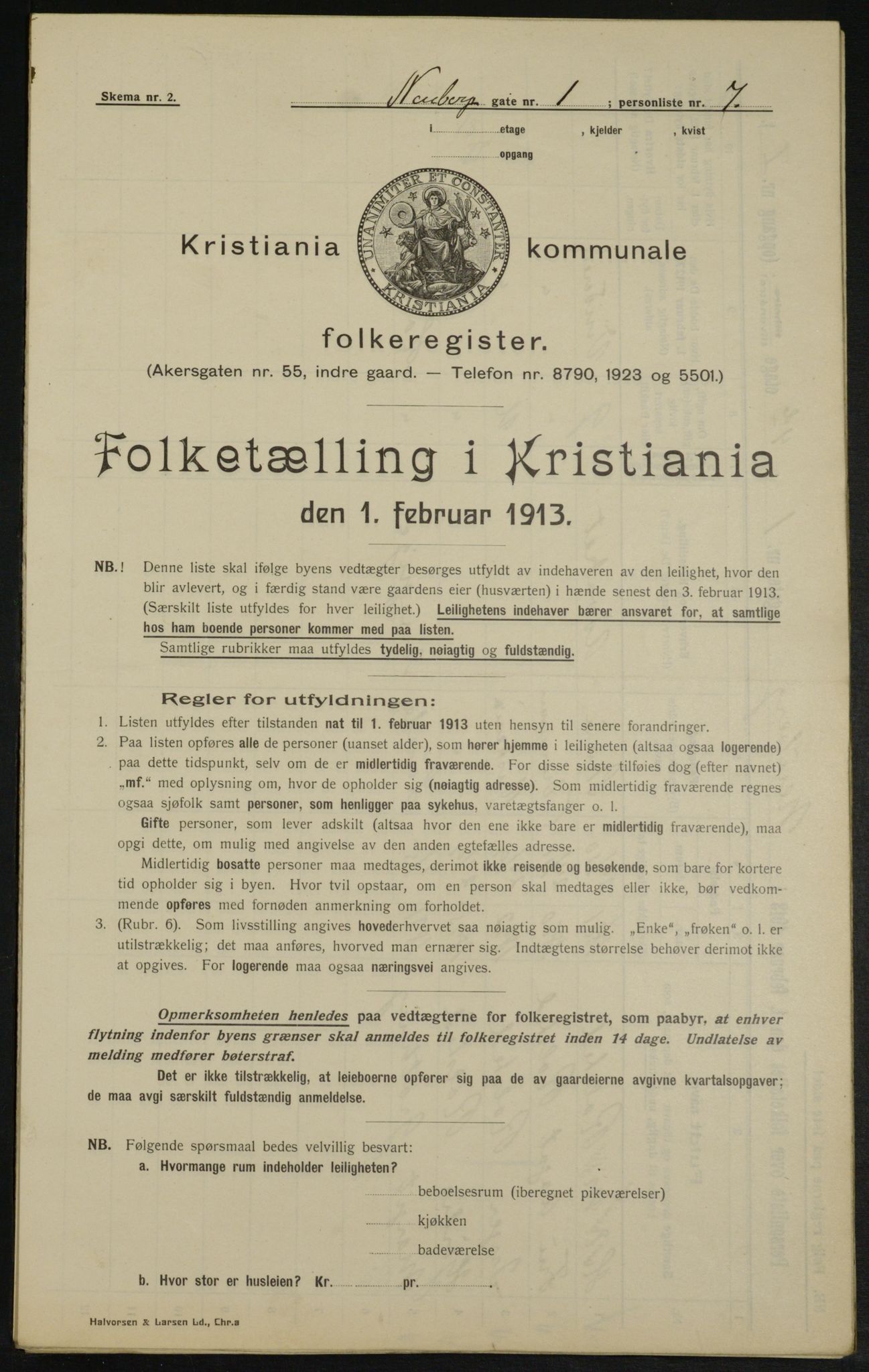 OBA, Kommunal folketelling 1.2.1913 for Kristiania, 1913, s. 69596