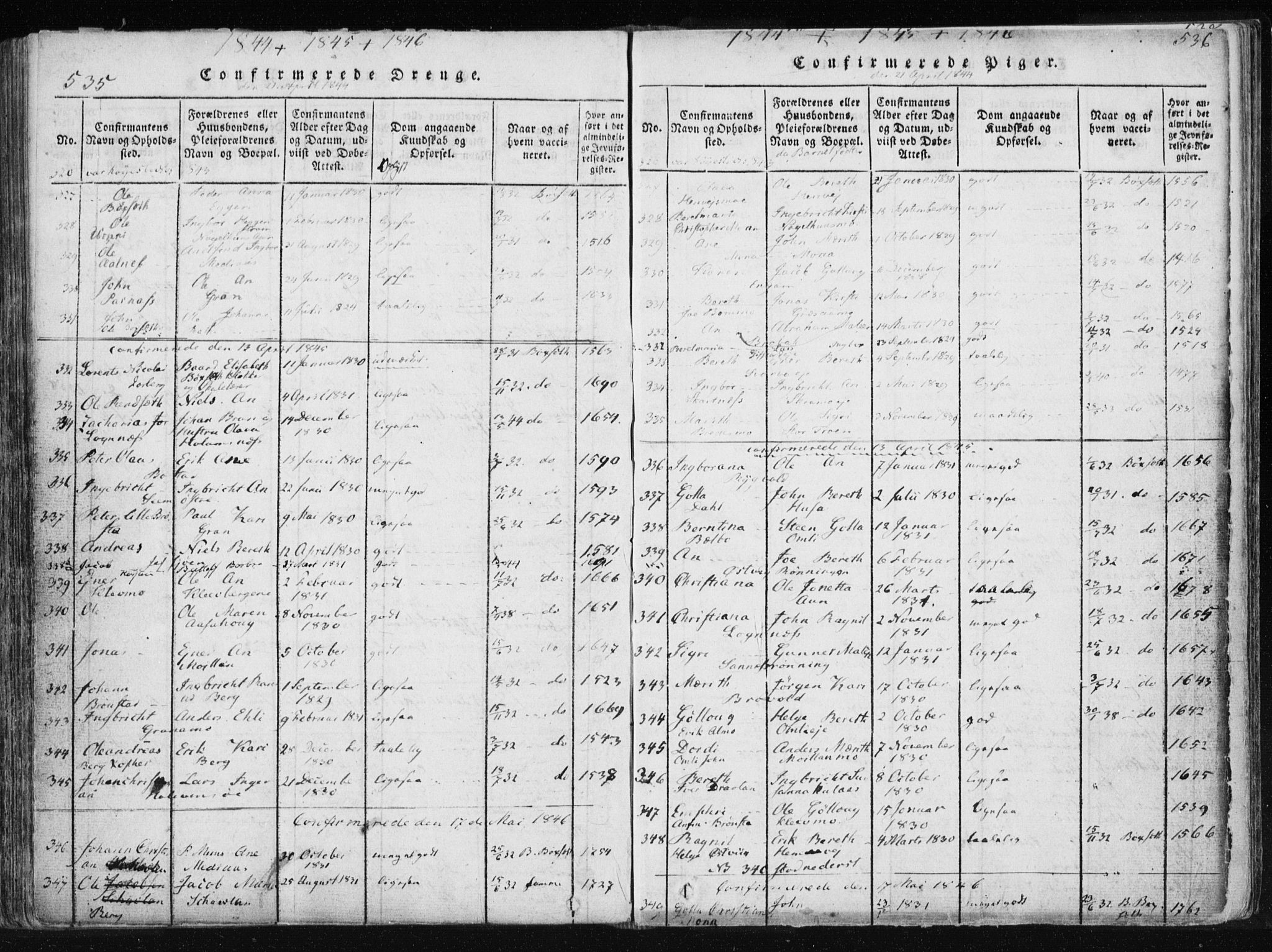 Ministerialprotokoller, klokkerbøker og fødselsregistre - Nord-Trøndelag, SAT/A-1458/749/L0469: Ministerialbok nr. 749A03, 1817-1857, s. 535-536