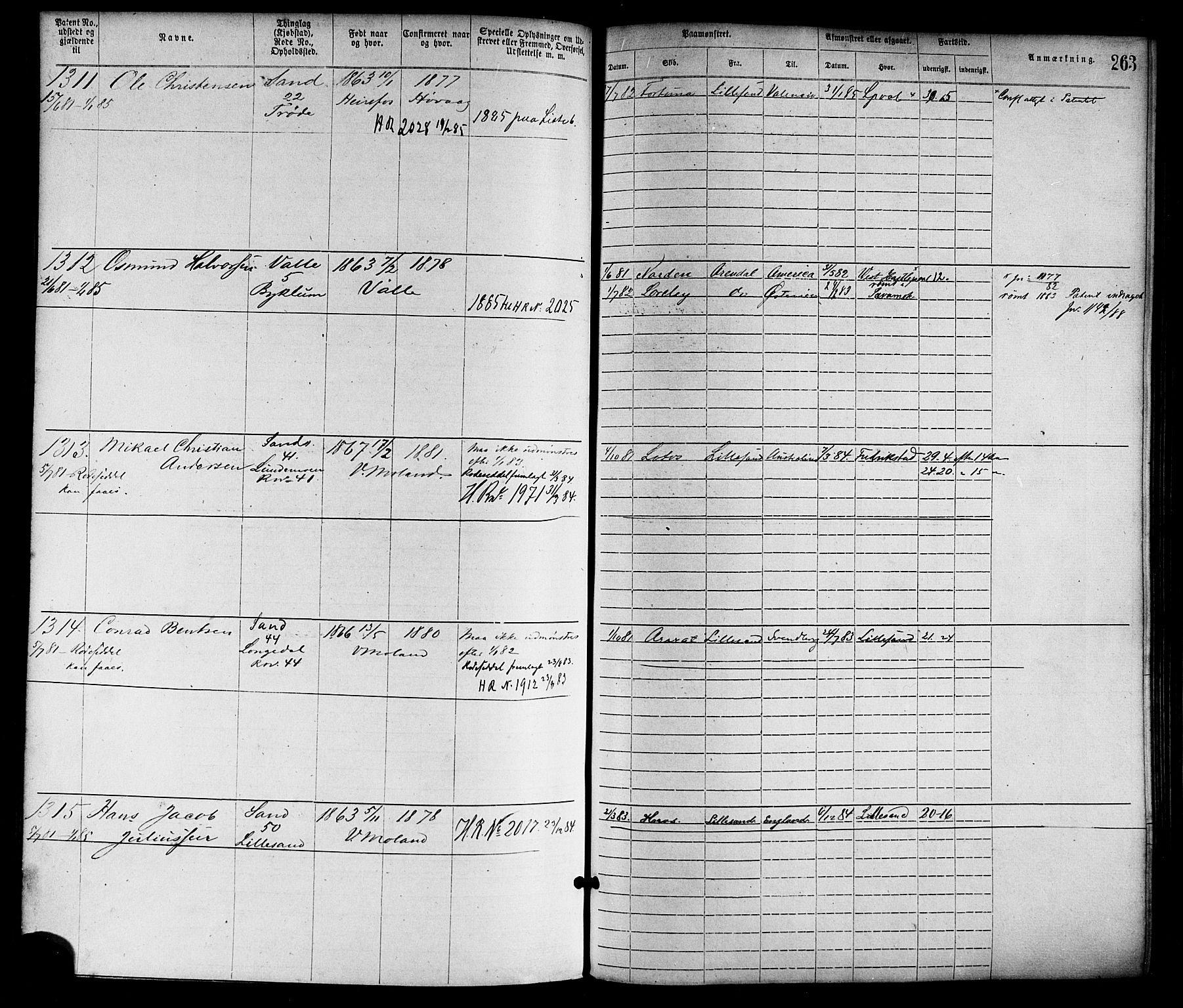 Lillesand mønstringskrets, SAK/2031-0014/F/Fa/L0004: Annotasjonsrulle nr 1-1920 med register, G-1, 1869-1891, s. 289