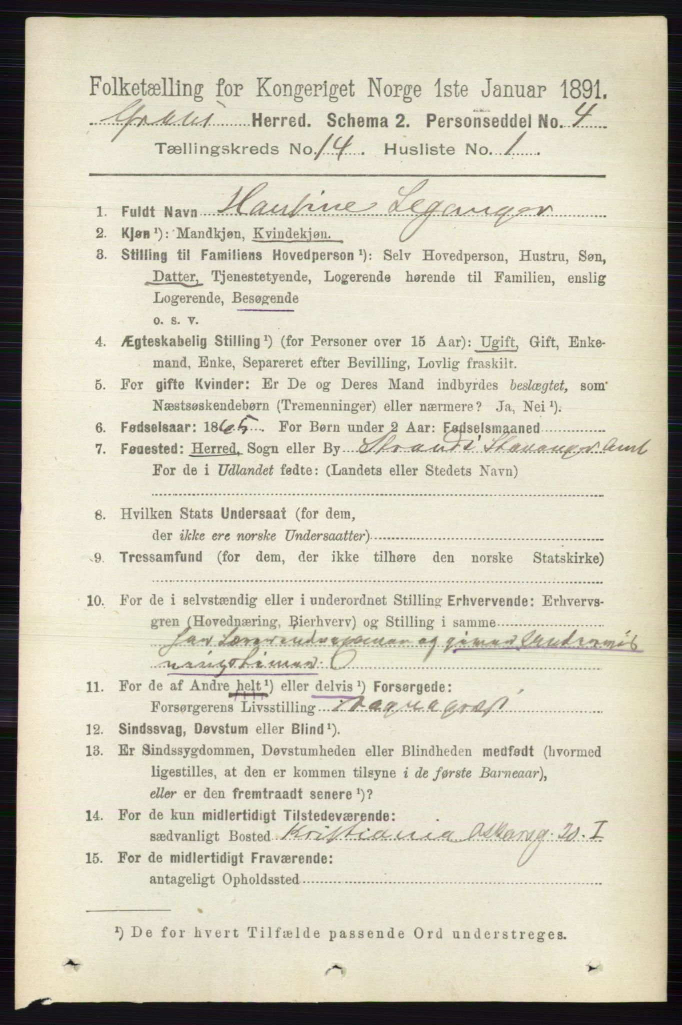 RA, Folketelling 1891 for 0534 Gran herred, 1891, s. 6977