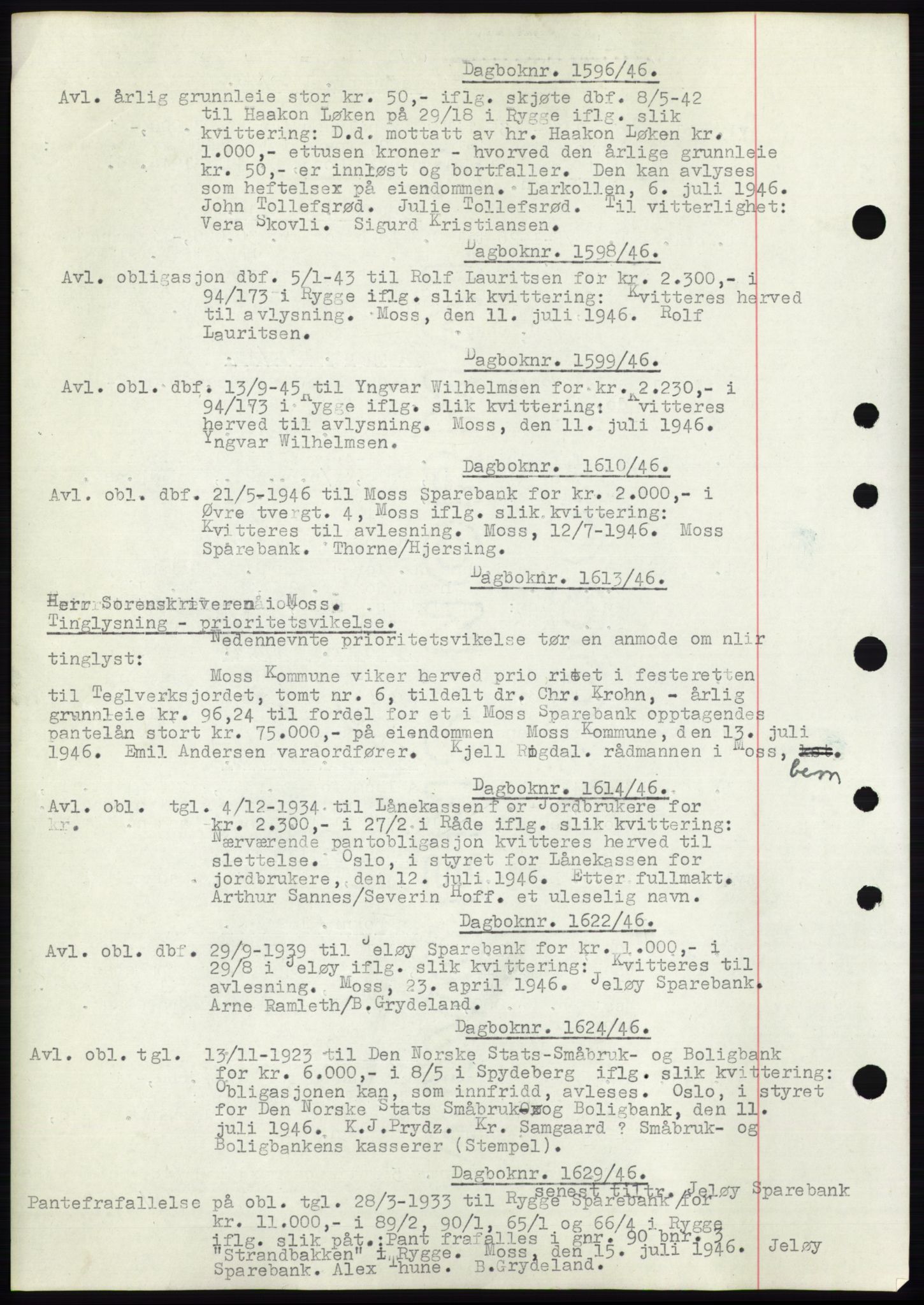 Moss sorenskriveri, SAO/A-10168: Pantebok nr. C10, 1938-1950, Dagboknr: 1596/1946