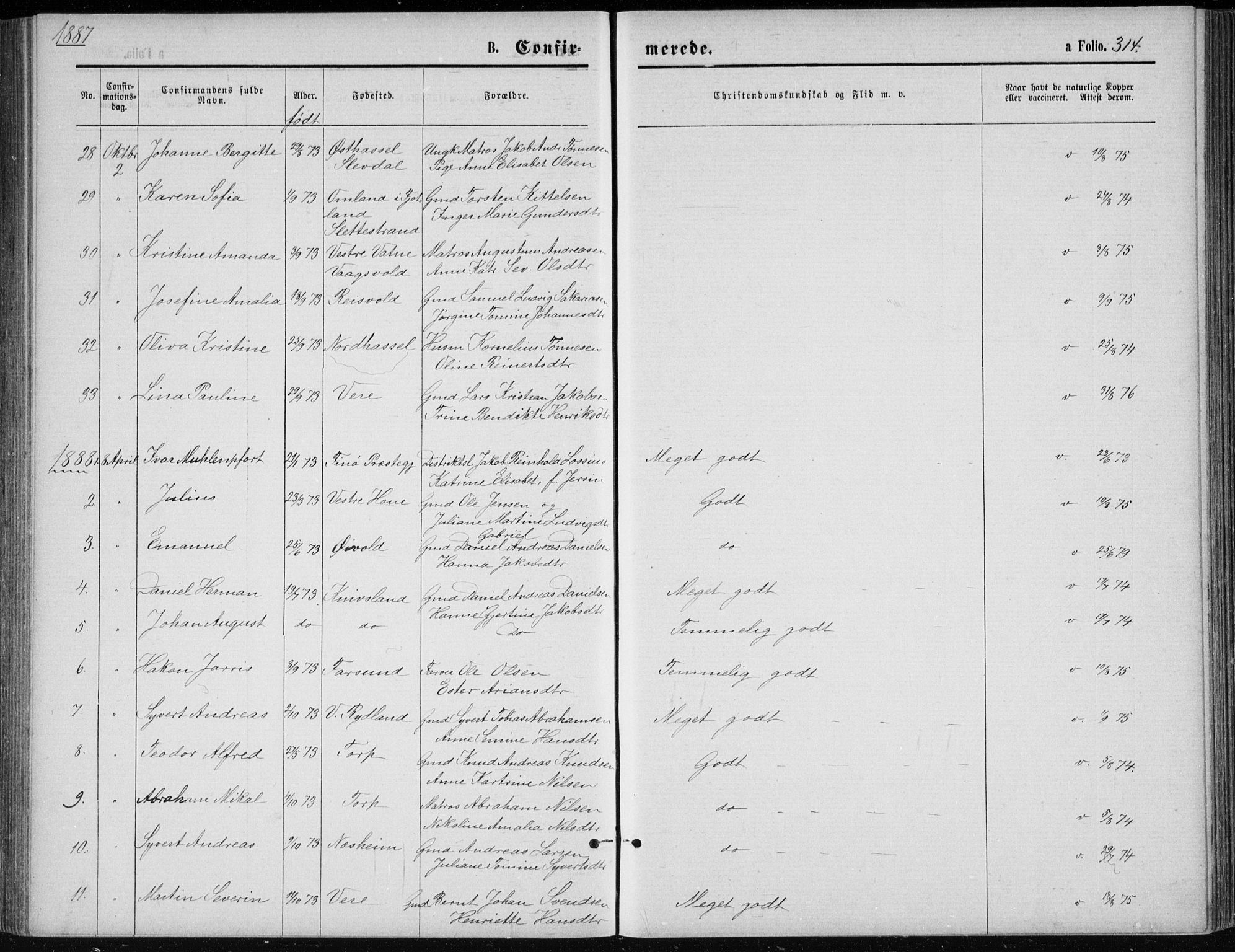 Lista sokneprestkontor, SAK/1111-0027/F/Fb/L0004: Klokkerbok nr. B 4, 1877-1891, s. 314