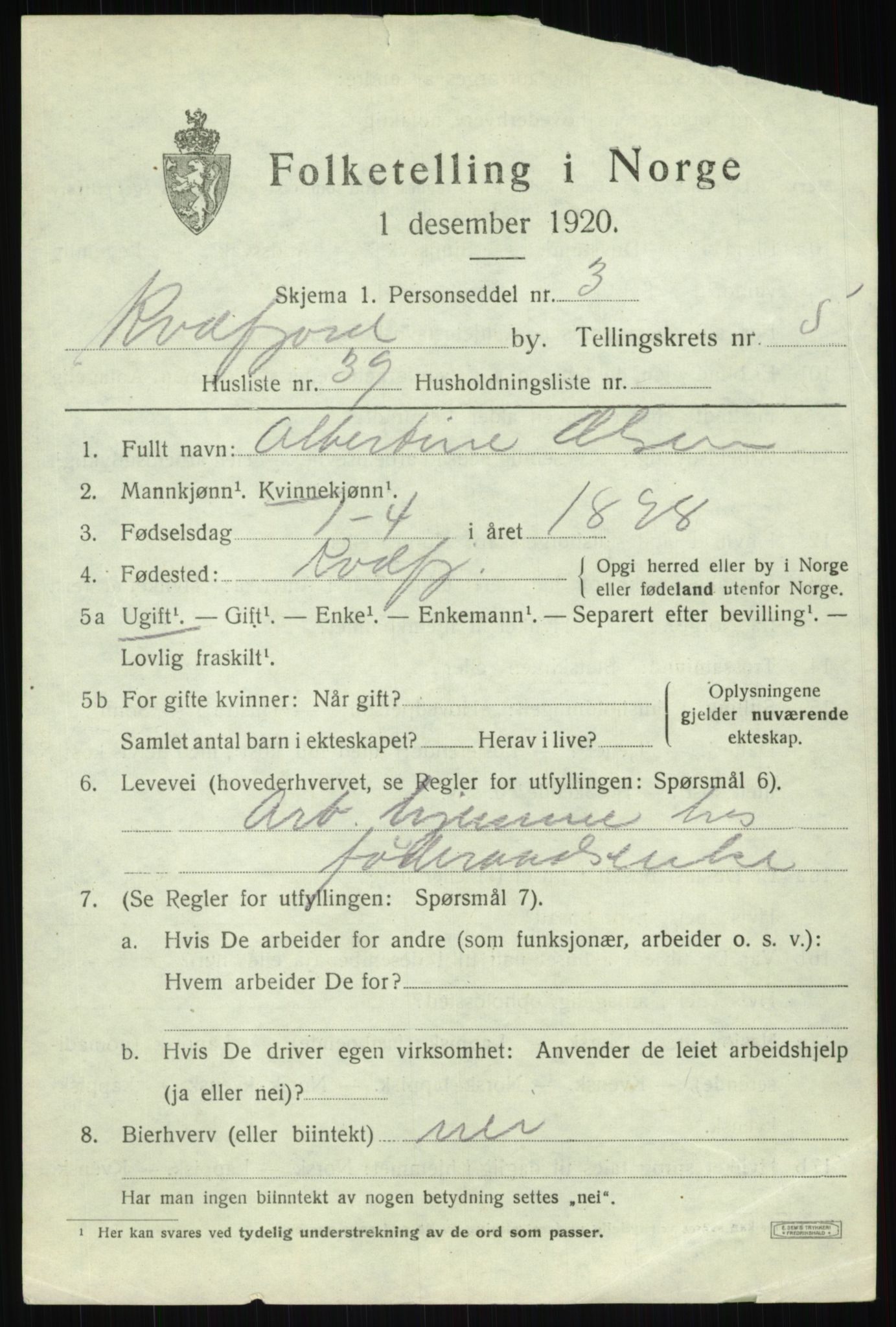 SATØ, Folketelling 1920 for 1911 Kvæfjord herred, 1920, s. 3107